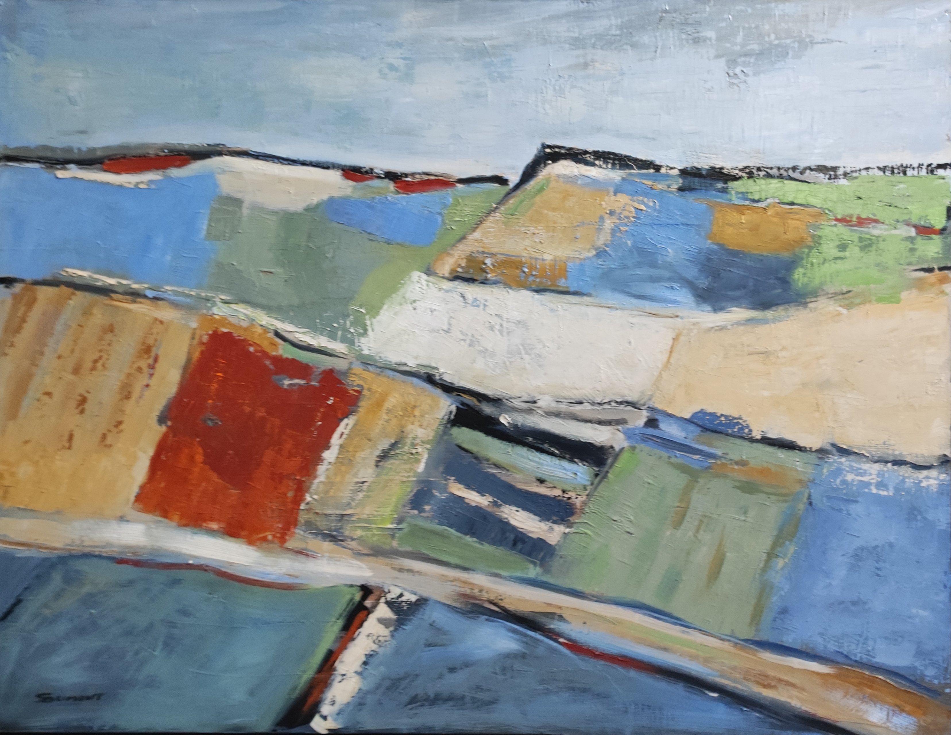 Les parcelles, Abstract Landscape, Countryside, Contemporary, Oil, Modern French - Painting by SOPHIE DUMONT