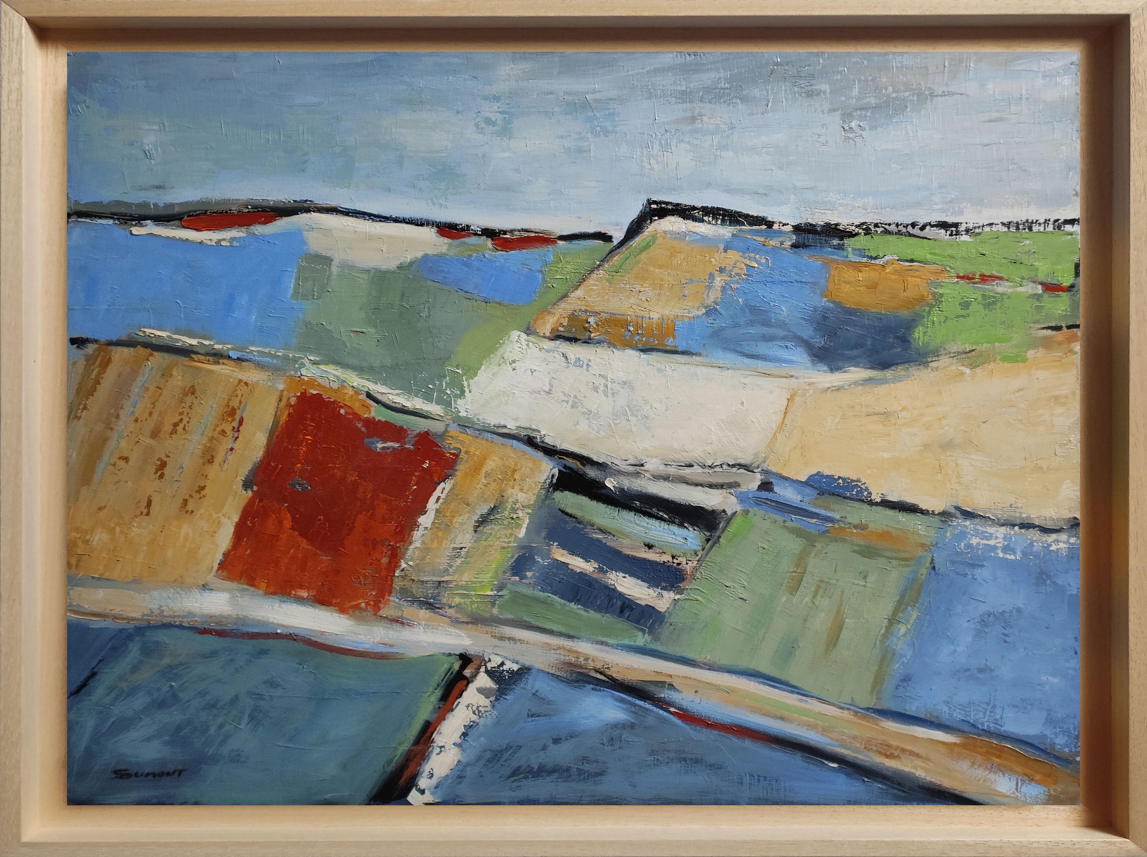 Les Parcelles, Abstract Oil Painting of Normandy Landscape, Signed