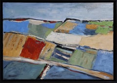 les parcelles, paysage abstrait, huile sur toile travaillée au couteau 65x92 cm