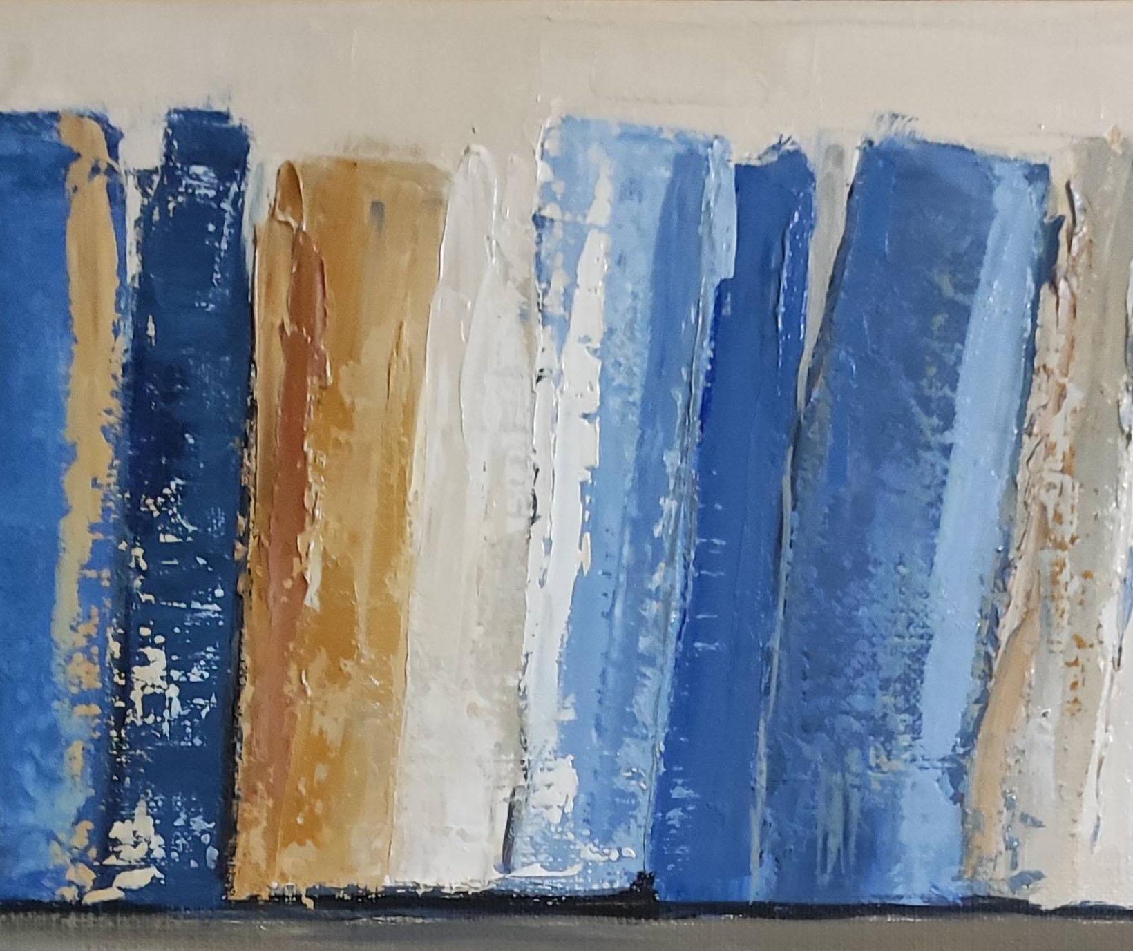 les recueils, blue abstract library, oil on canvas, textured, minimalism, modern 2