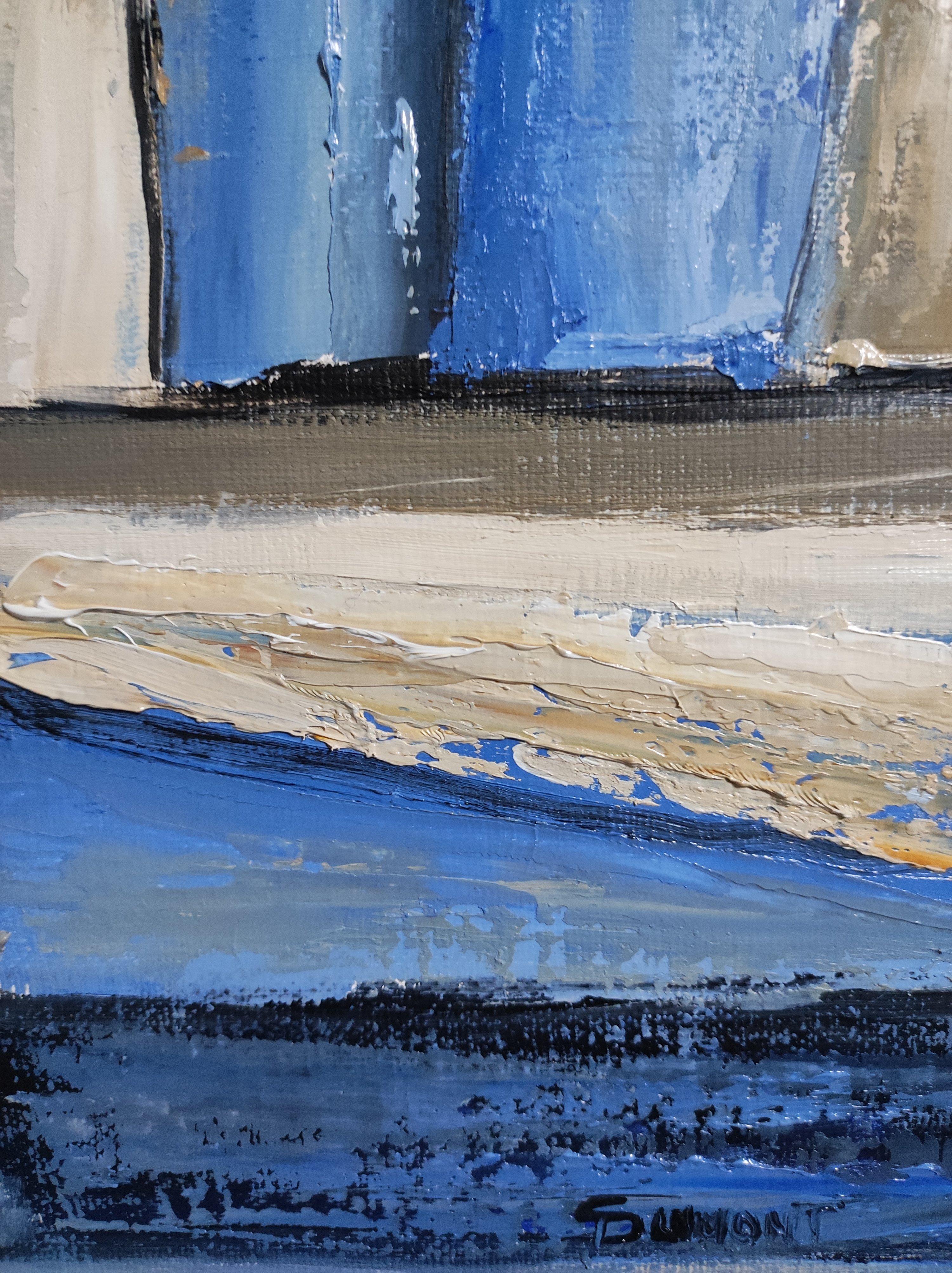 les recueils, blue abstract library, oil on canvas, textured, minimalism, modern 3