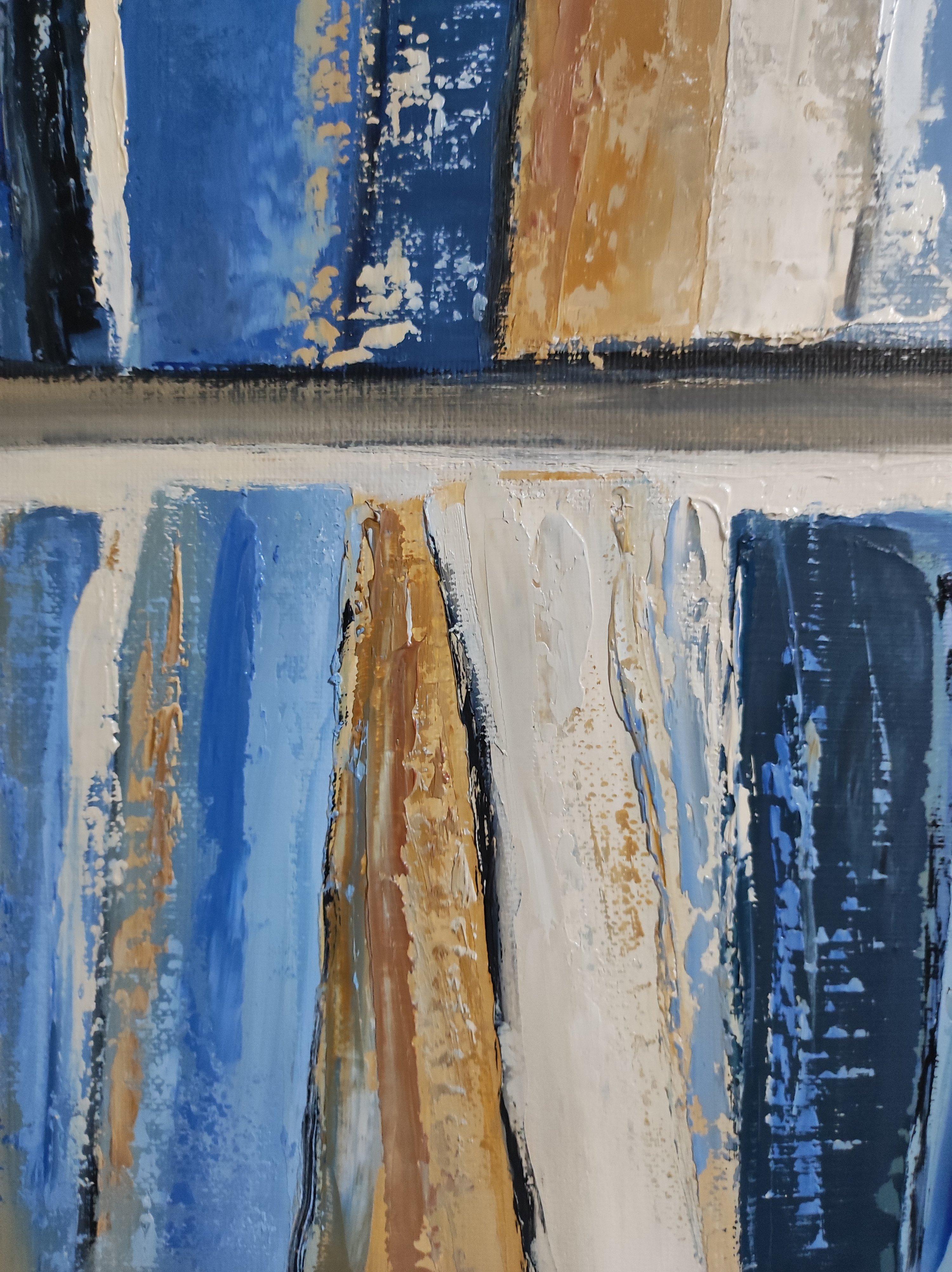 les recueils, blue abstract library, oil on canvas, textured, minimalism, modern 4