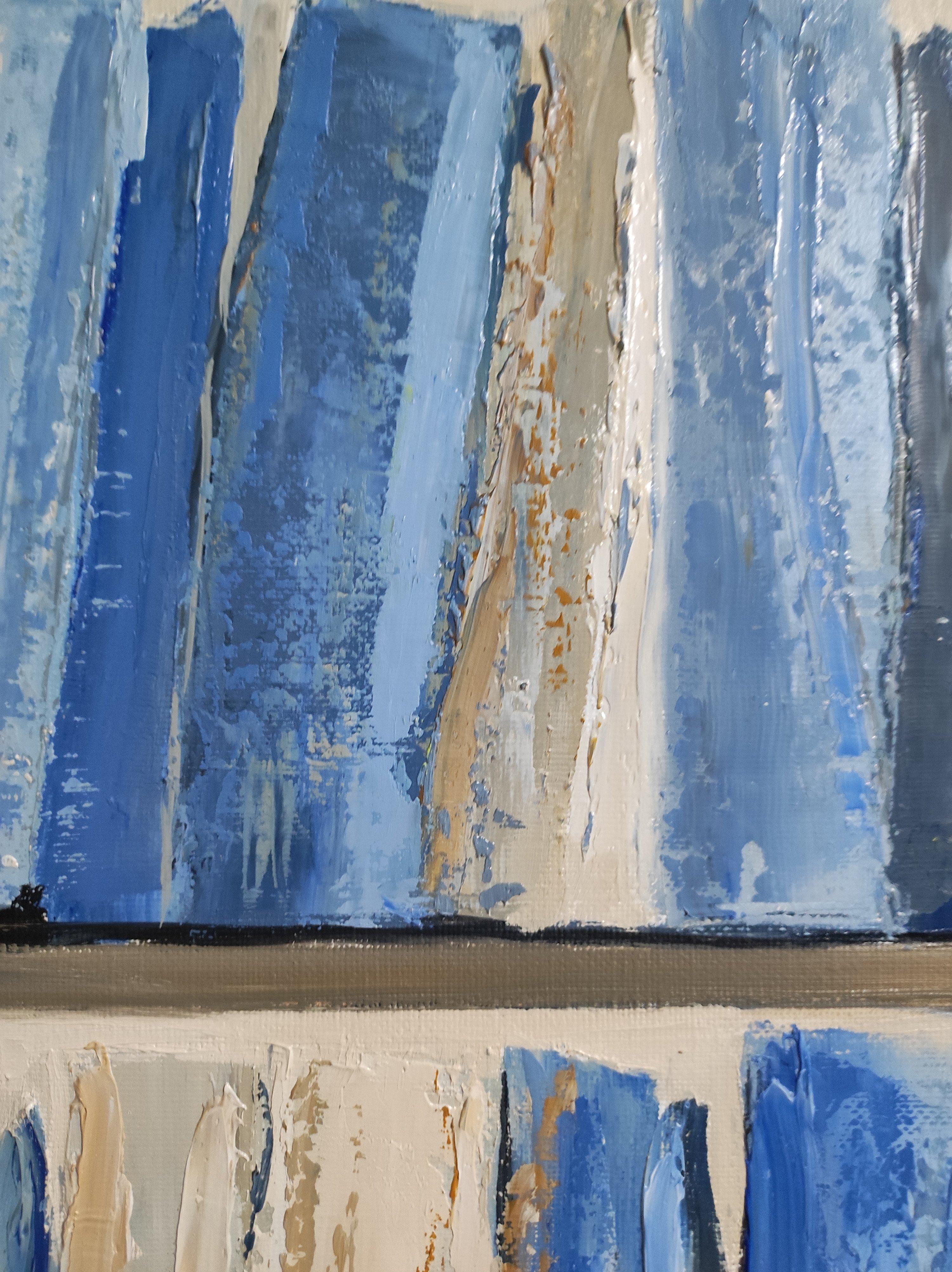 Blaue abstrakte Bibliothek, Öl auf Leinwand, Textur, Minimalismus, Moderne 4