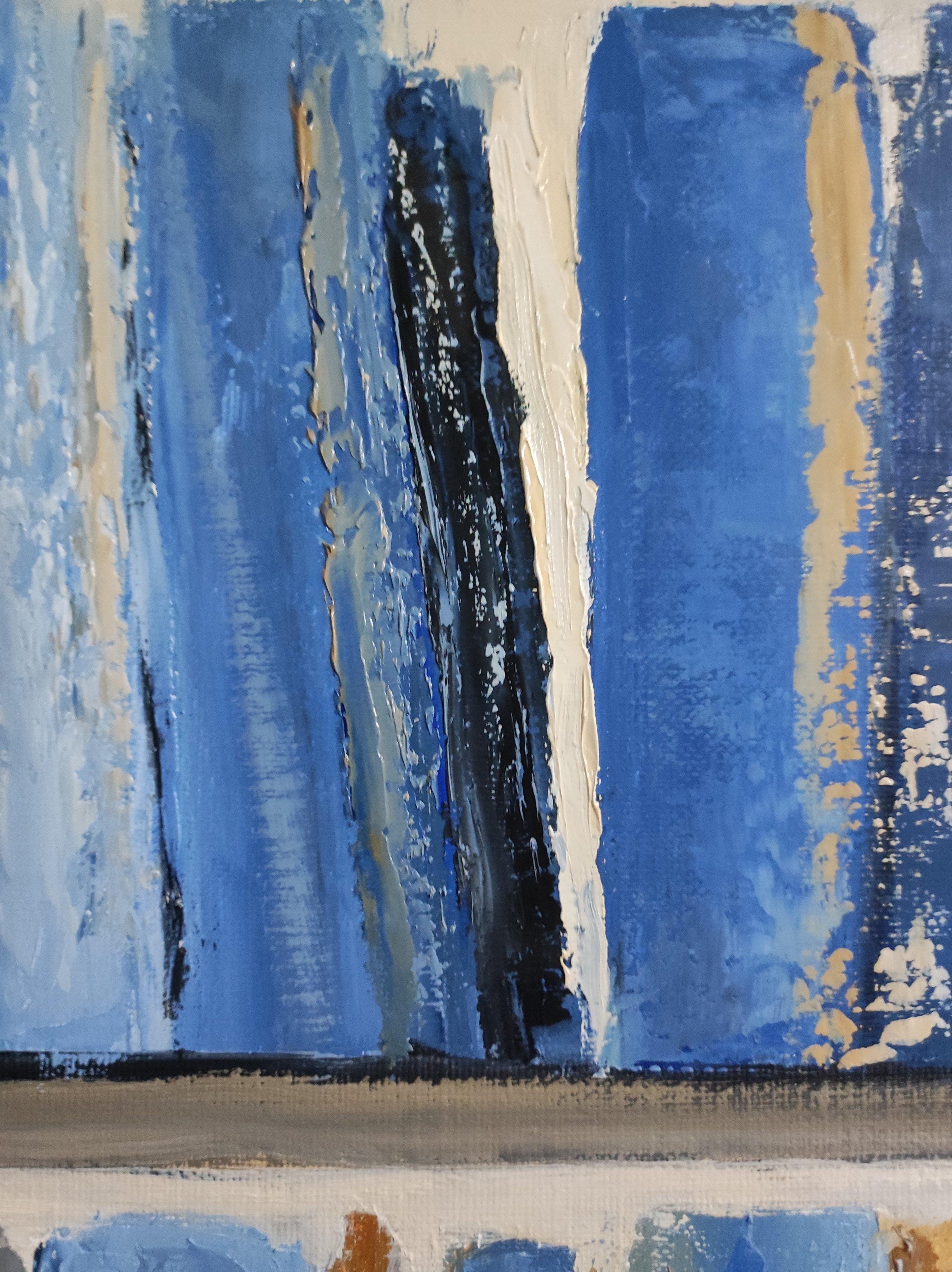 les recueils, blue abstract library, oil on canvas, textured, minimalism, modern 6