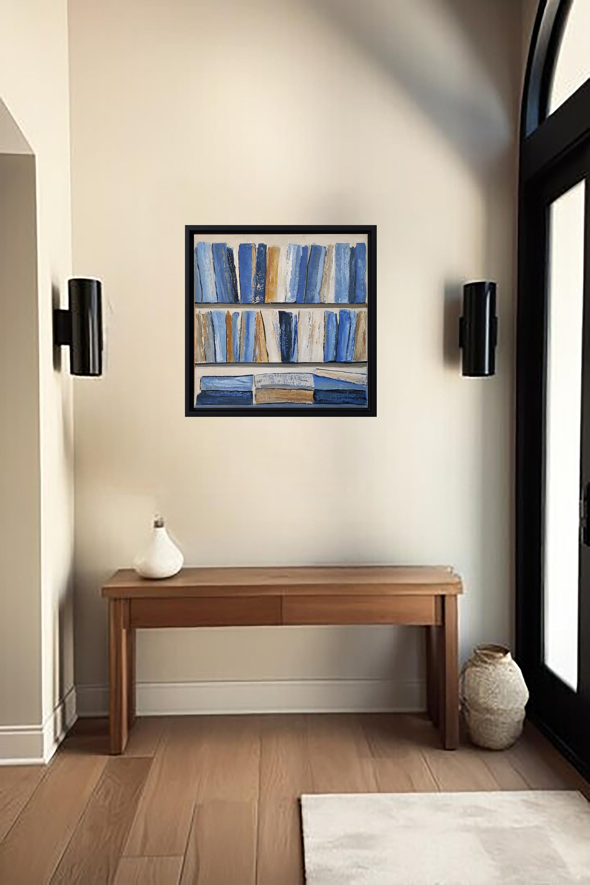 Les recueils, Biblioteca astratta blu, Olio su tela, Struttura, Minimalismo, Moderno 8