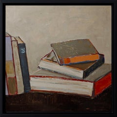 Les reliures - Contemporary Abstract library, textured painting, Oil on canvas