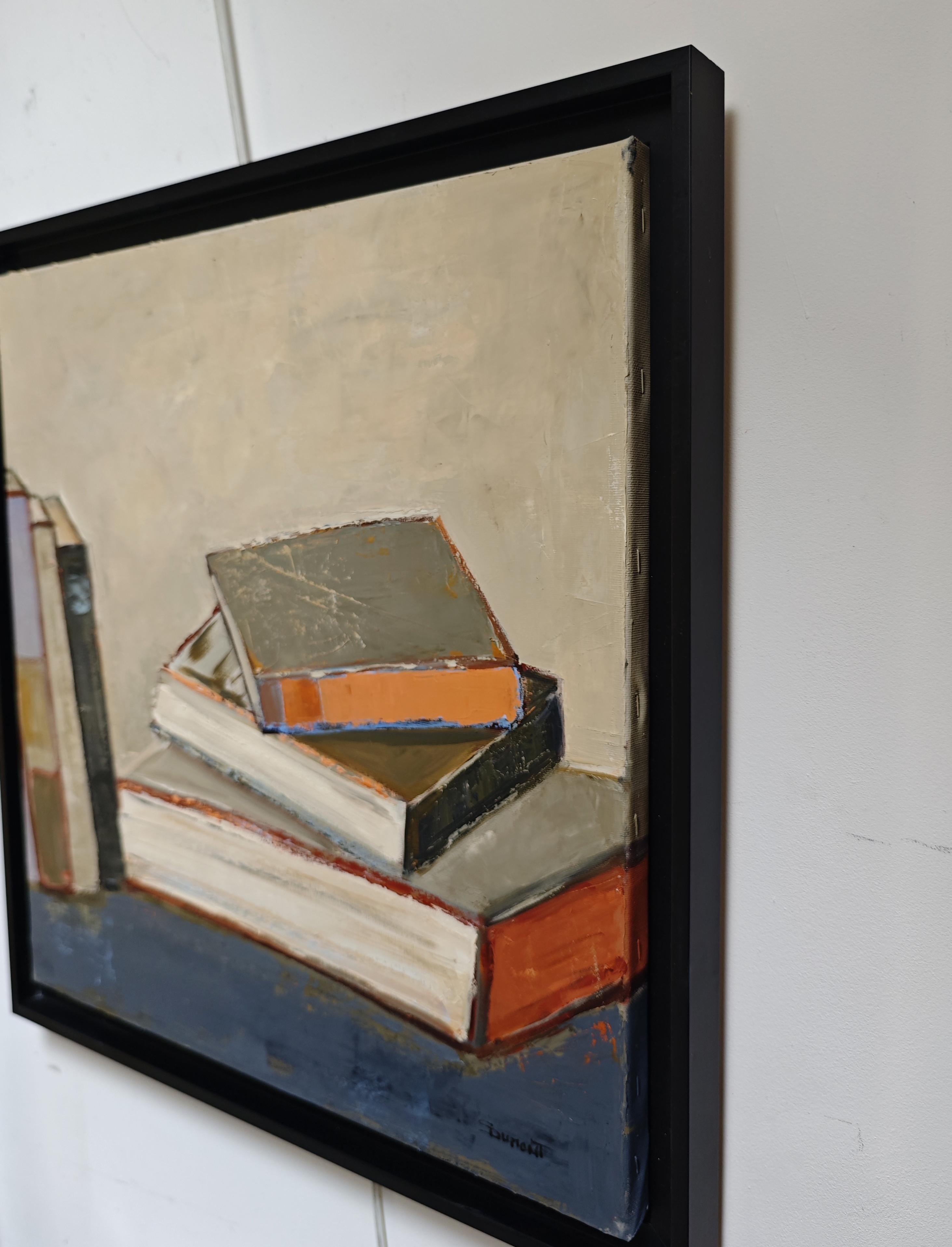 Les reliures en lumière - Abstract library, textured painting, Oil on canvas For Sale 6