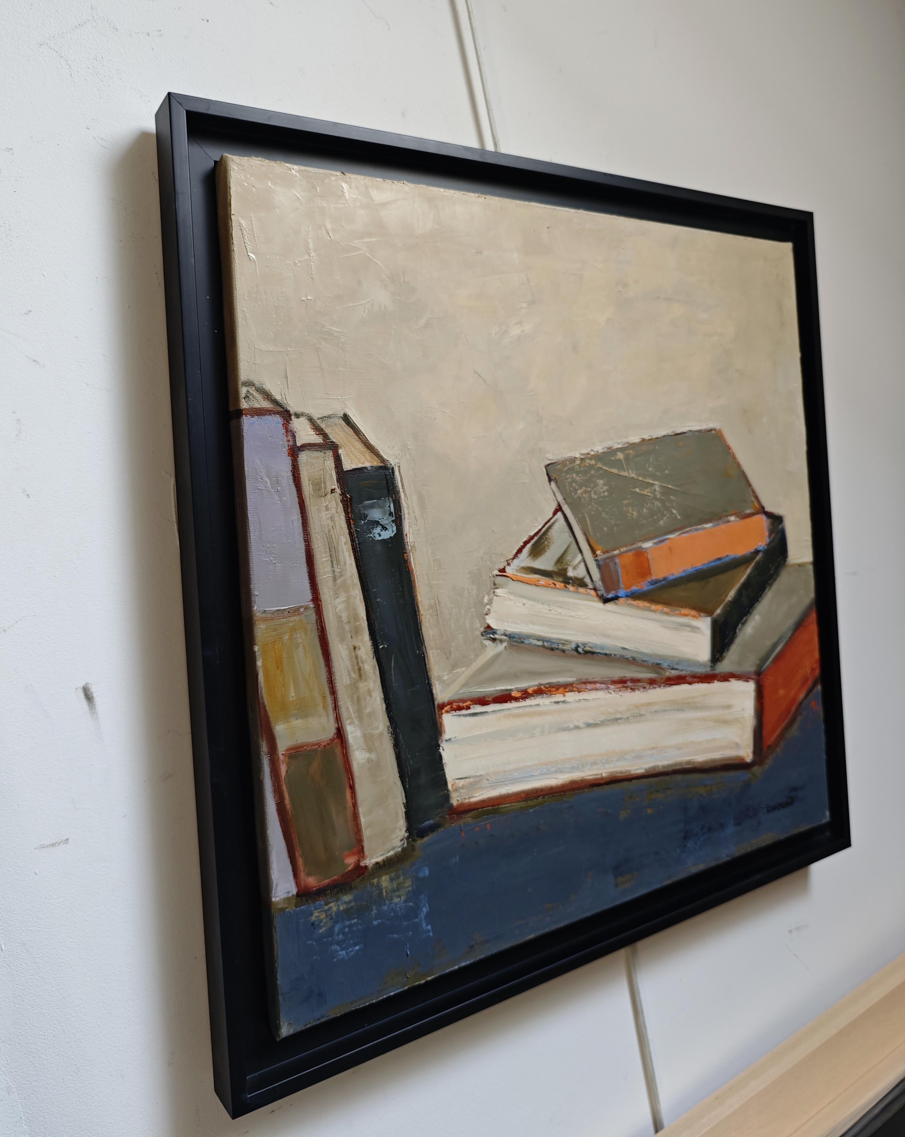Les reliures en lumière - Abstract library, textured painting, Oil on canvas For Sale 7