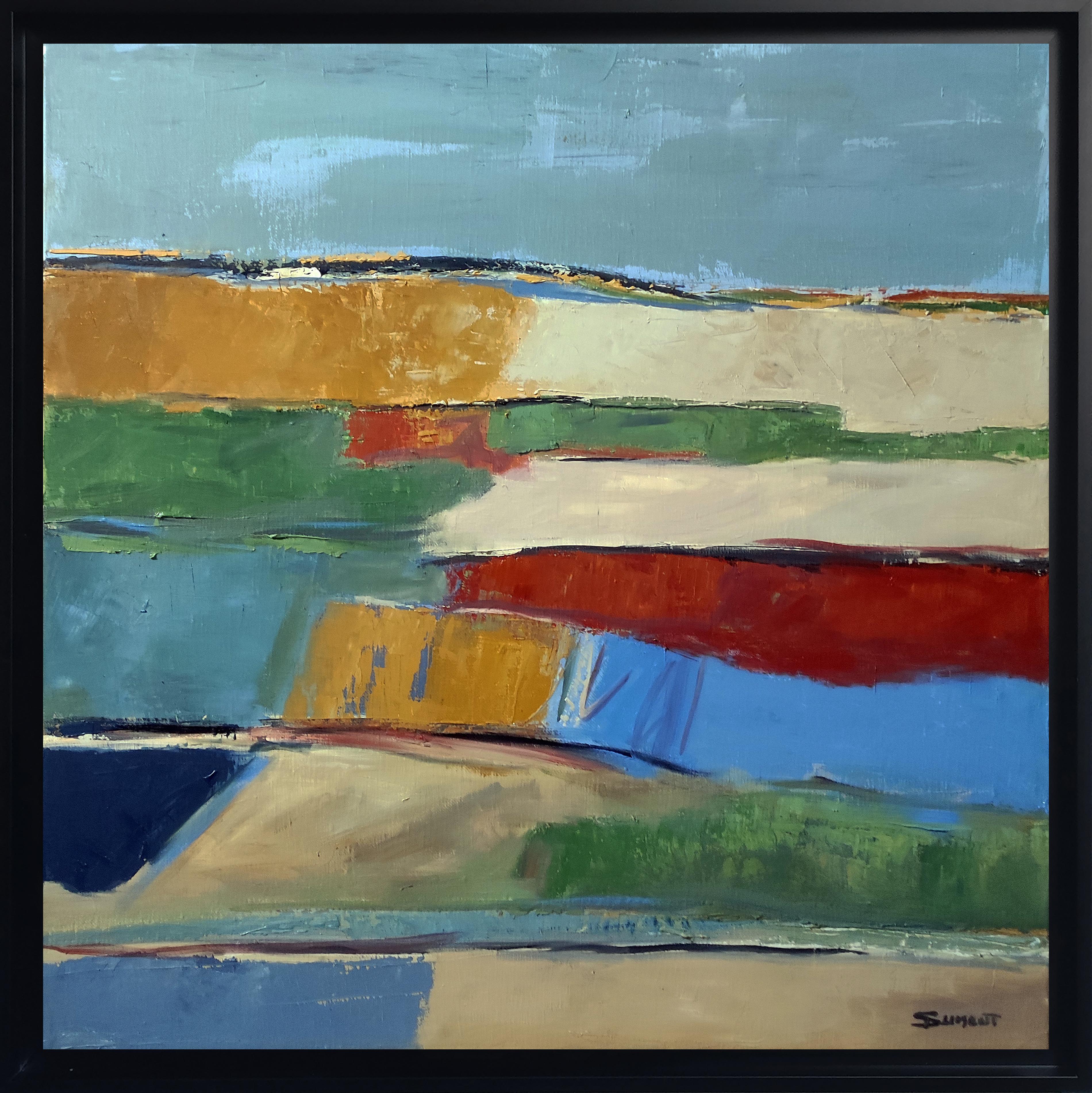 SOPHIE DUMONT Landscape Painting - Les saisons,  abstract lanscape, oil,  expressionism, multicolor, french, modern