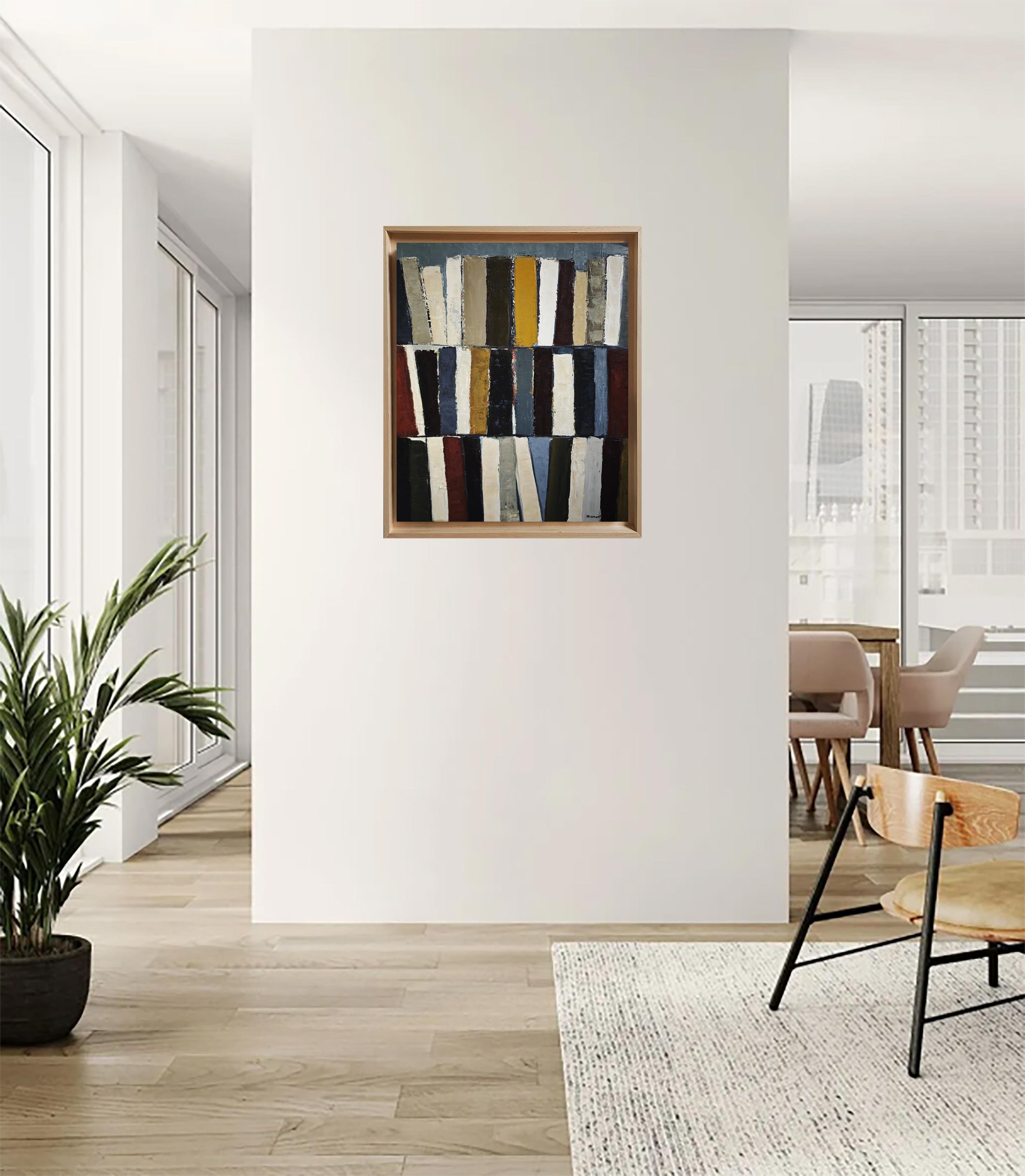 Les Tomes - Abstrakte Bibliothek Komposition, Öl auf Leinwand von Französisch Künstler im Angebot 5