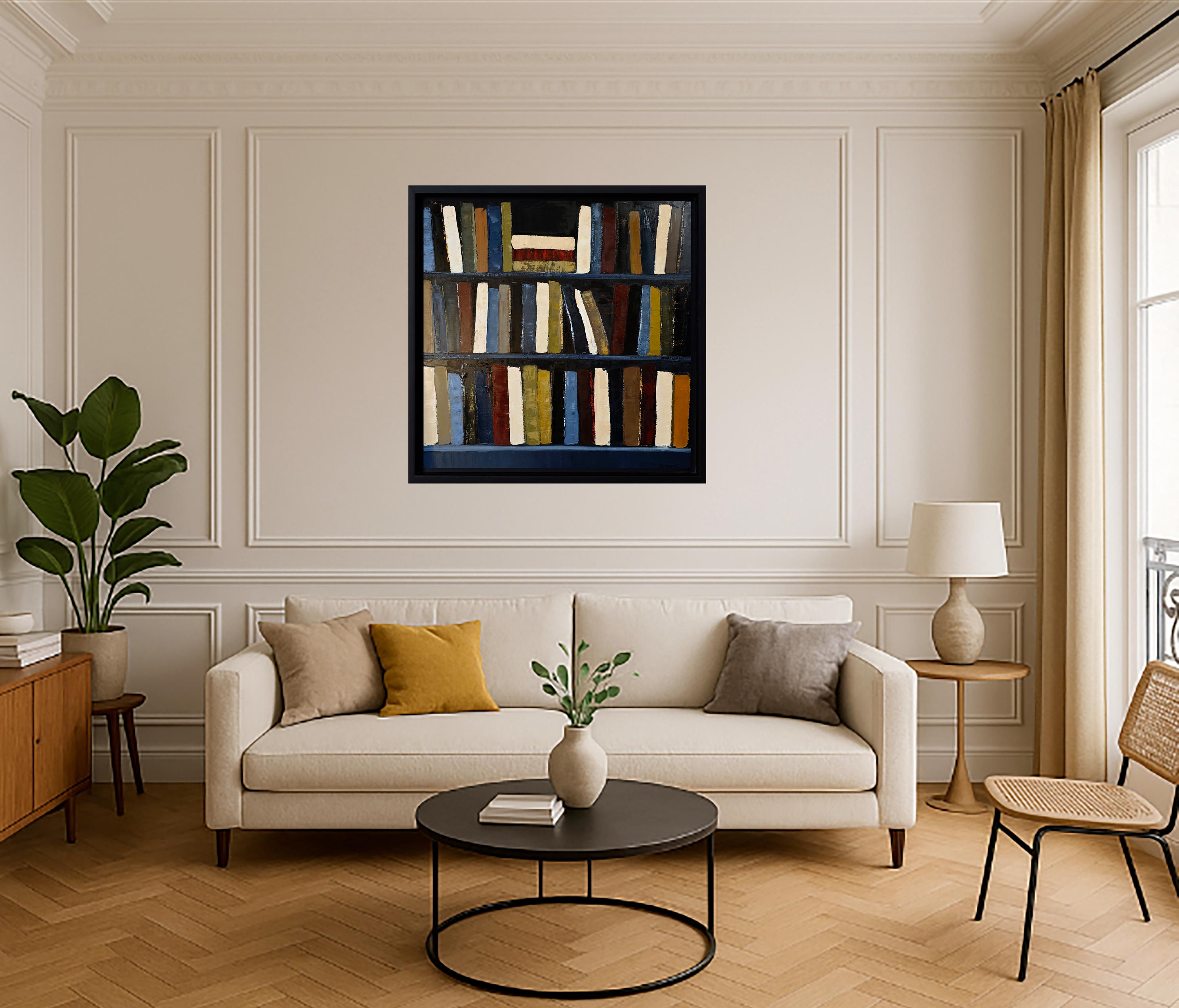 Les veilleurs d'ombre- Peinture à l'huile texturée, géométrique, abstraite Bibliothèque en vente 6