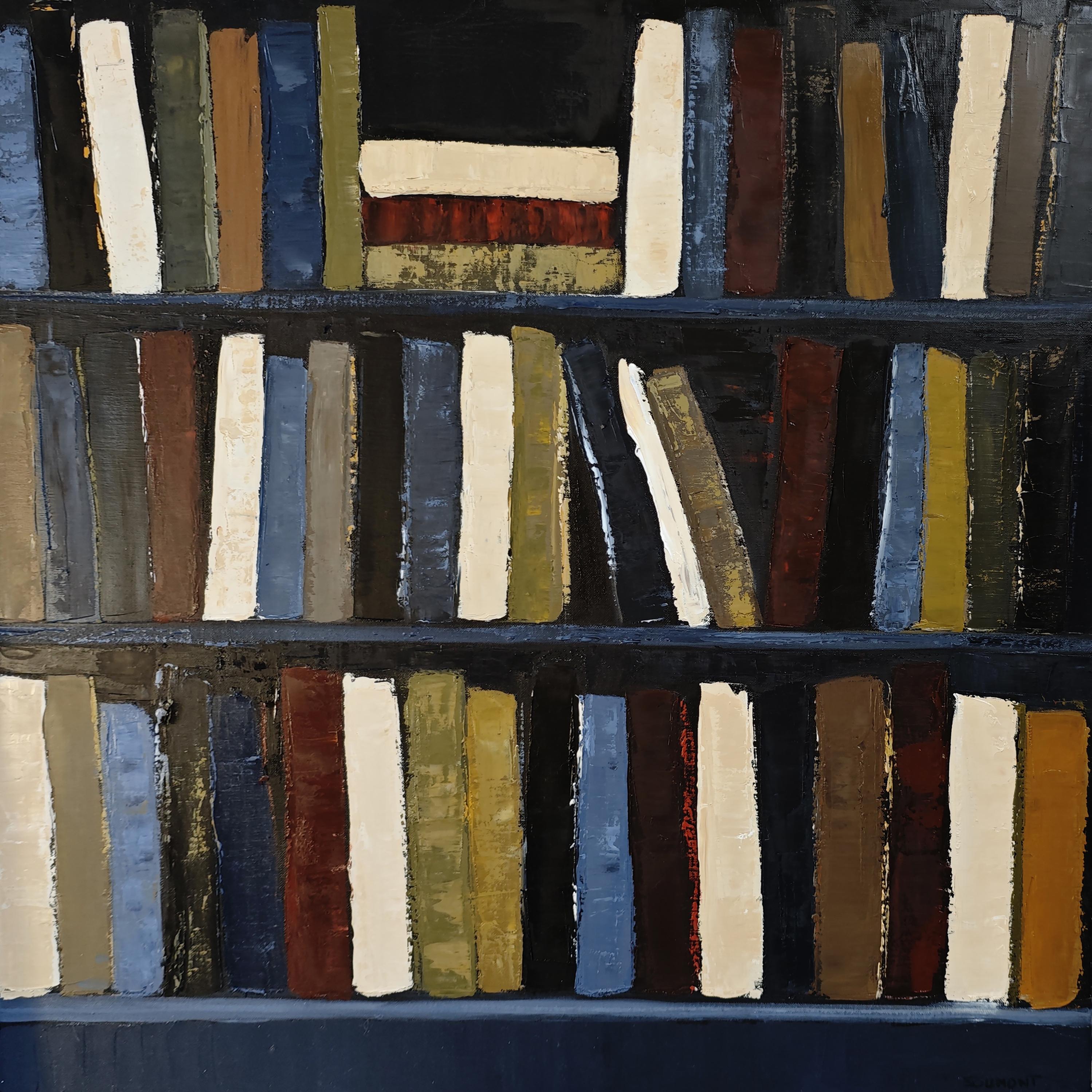 Les veilleurs d'ombre- Peinture à l'huile texturée, géométrique, abstraite Bibliothèque - Painting de SOPHIE DUMONT