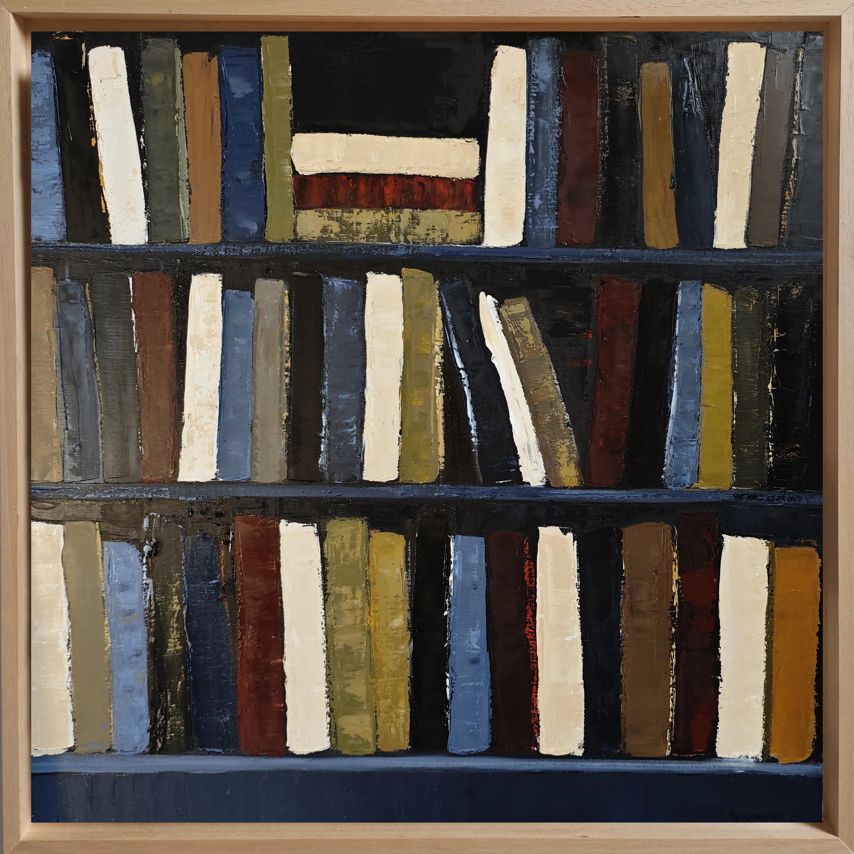 Les veilleurs d'ombre- Peinture à l'huile texturée, géométrique, abstraite Bibliothèque - Abstrait Painting par SOPHIE DUMONT