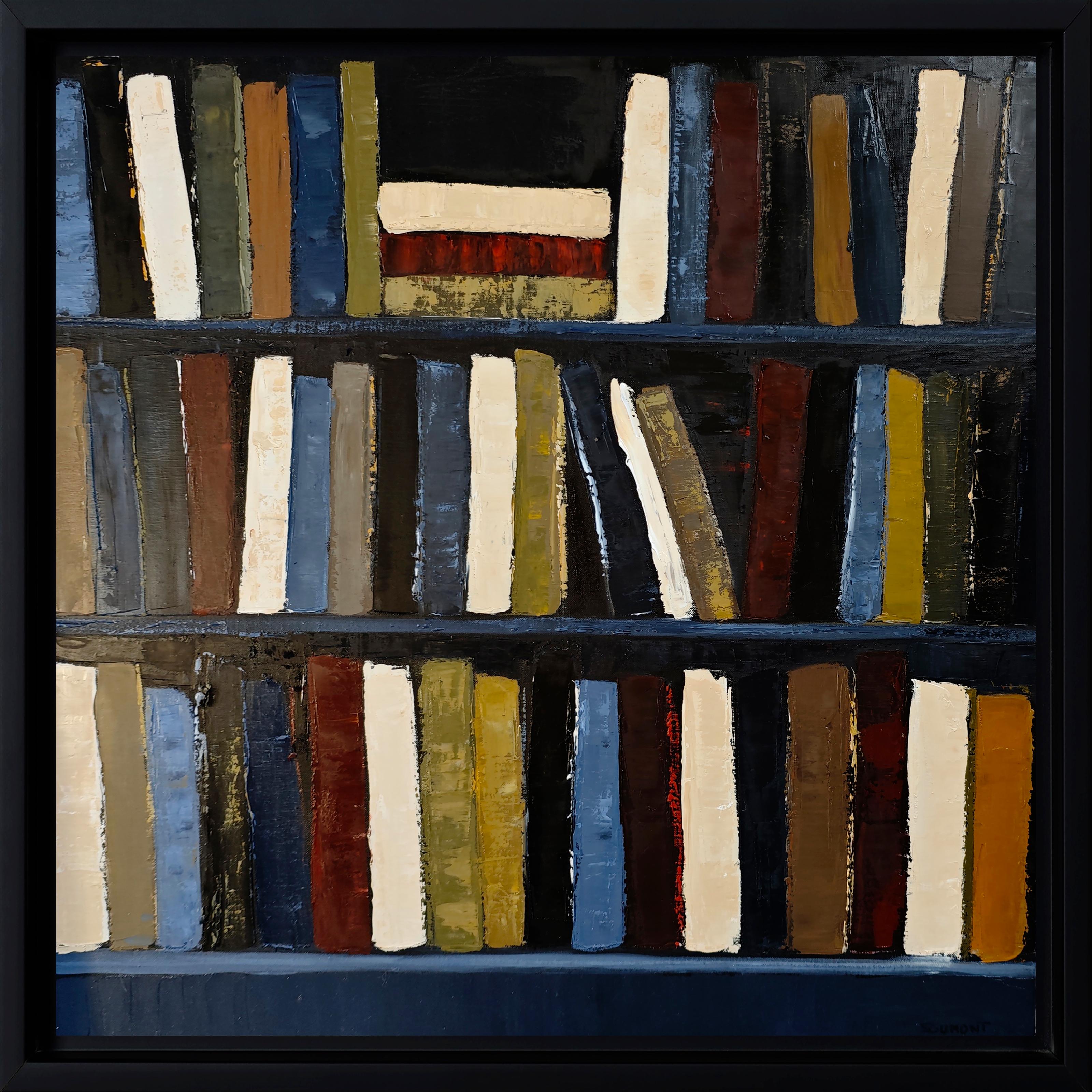 Interior Painting SOPHIE DUMONT - Les veilleurs d'ombre- Peinture à l'huile texturée, géométrique, abstraite Bibliothèque