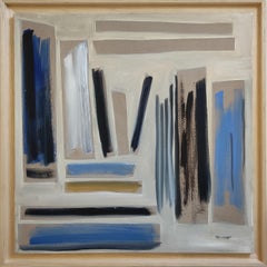 Pintura abstracta en técnica mixta sobre lino, Composición geométrica neutra, 2024