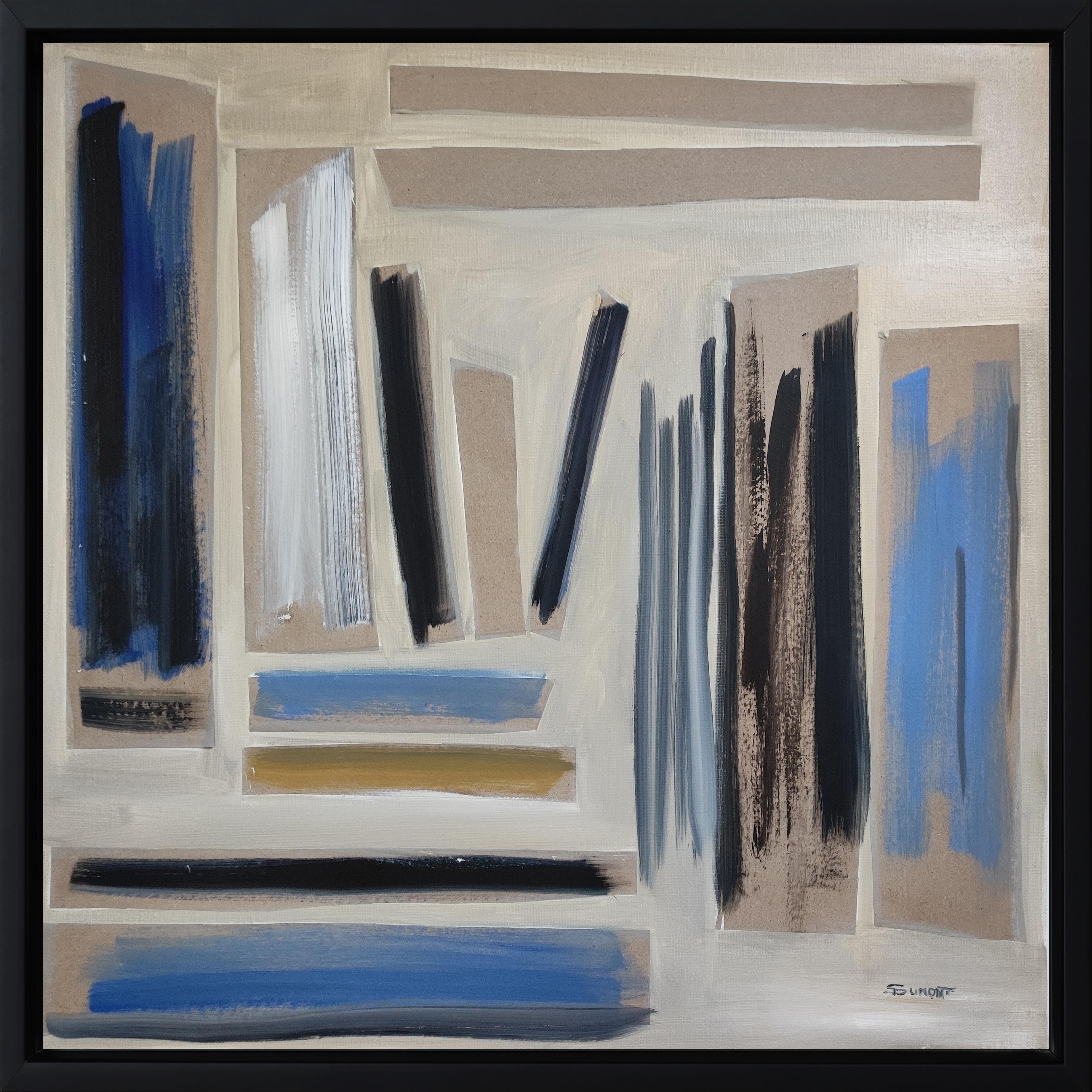 SOPHIE DUMONT Still-Life Painting – Die Versants du silence,  Abstrakt, Öl auf Leinwand, Expressionismus, geometrisch blau