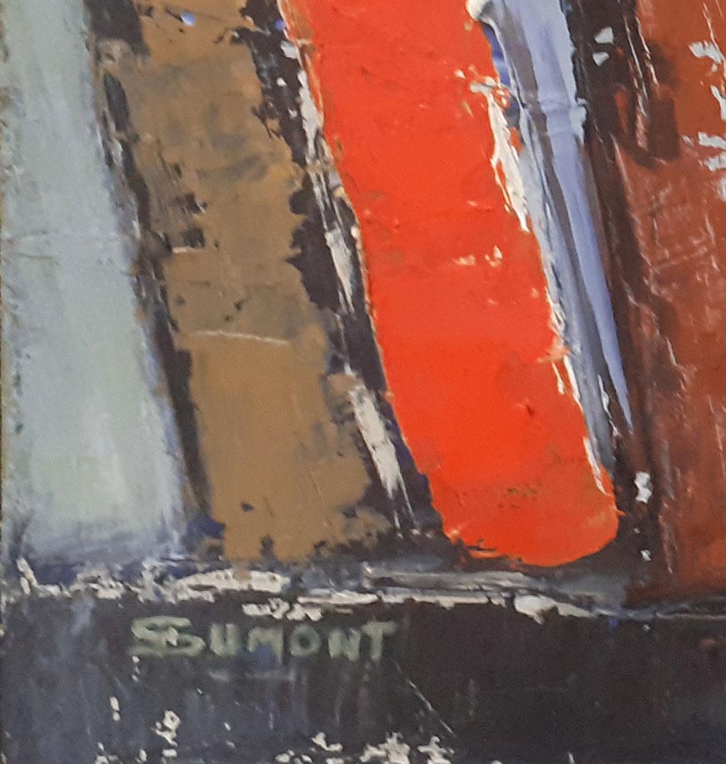 Ecrire la peinture ou peindre la littérature... Un tableau pour regarder le livre autrement. A travers ce tableau de livres rouges et  noirs posés  su una tavola, l'artista comunica la sua passione per questi due mondi riuniti in un quadro dai