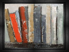 l'etagere, expressionnisme abstrait, livres rouges et gris, contemporain