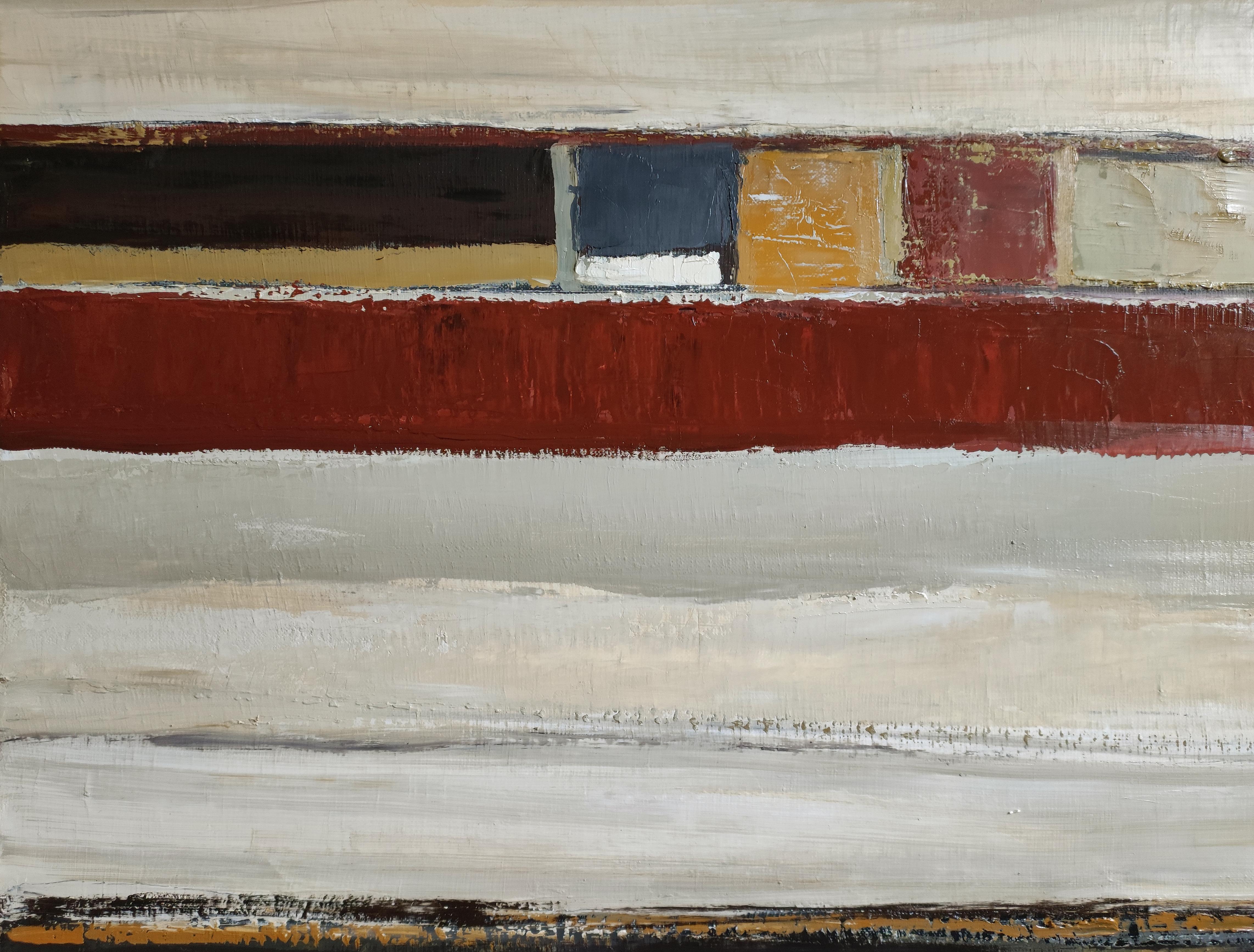 L'Harmonie des espaces, Paesaggio astratto, olio su tela, Espressionismo francese - Abstract Painting Marrone di SOPHIE DUMONT