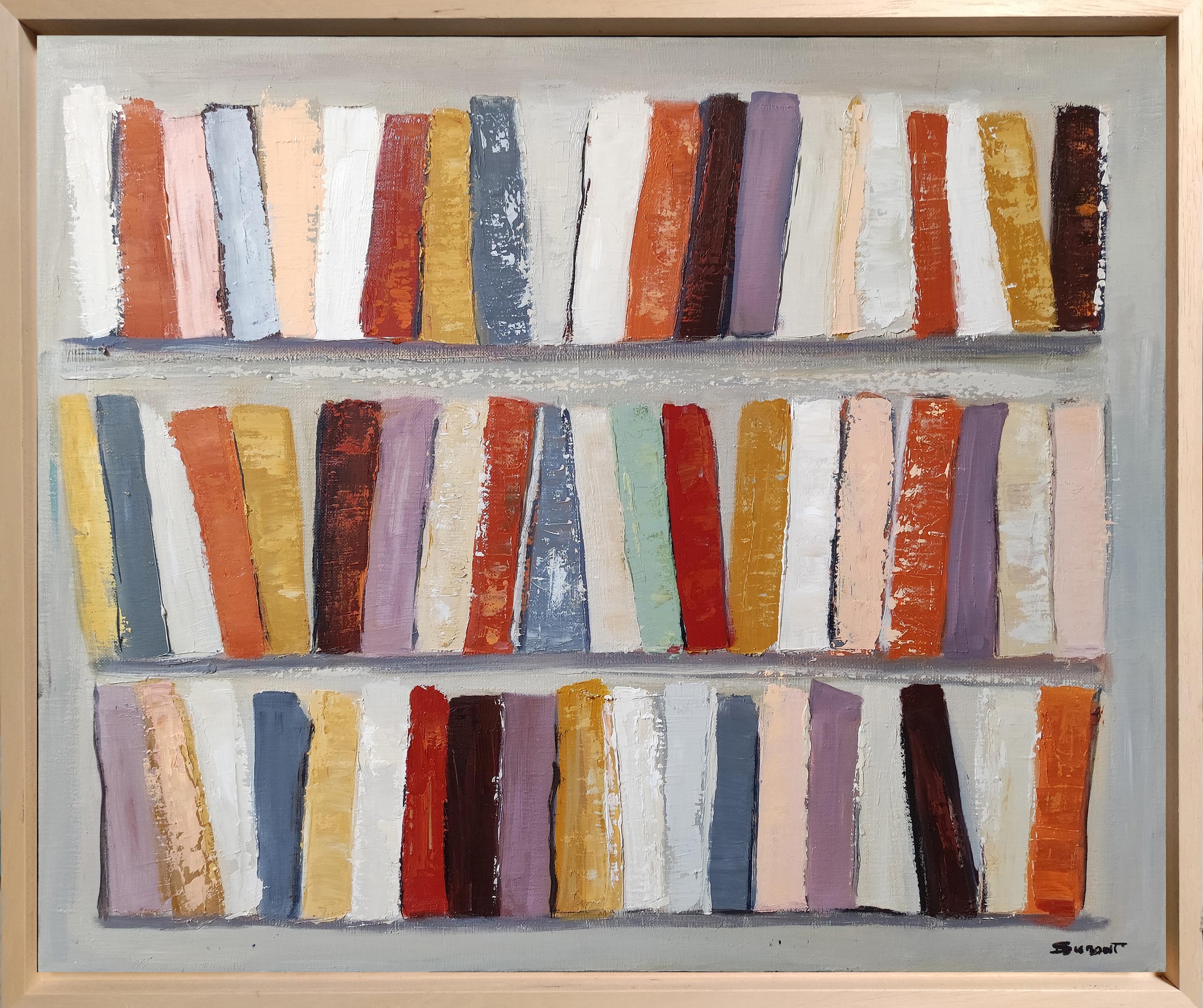 Biblioteca 13, Olio su tela, Astratto, biblioteca, Geometrico, Espressionismo - Painting di SOPHIE DUMONT