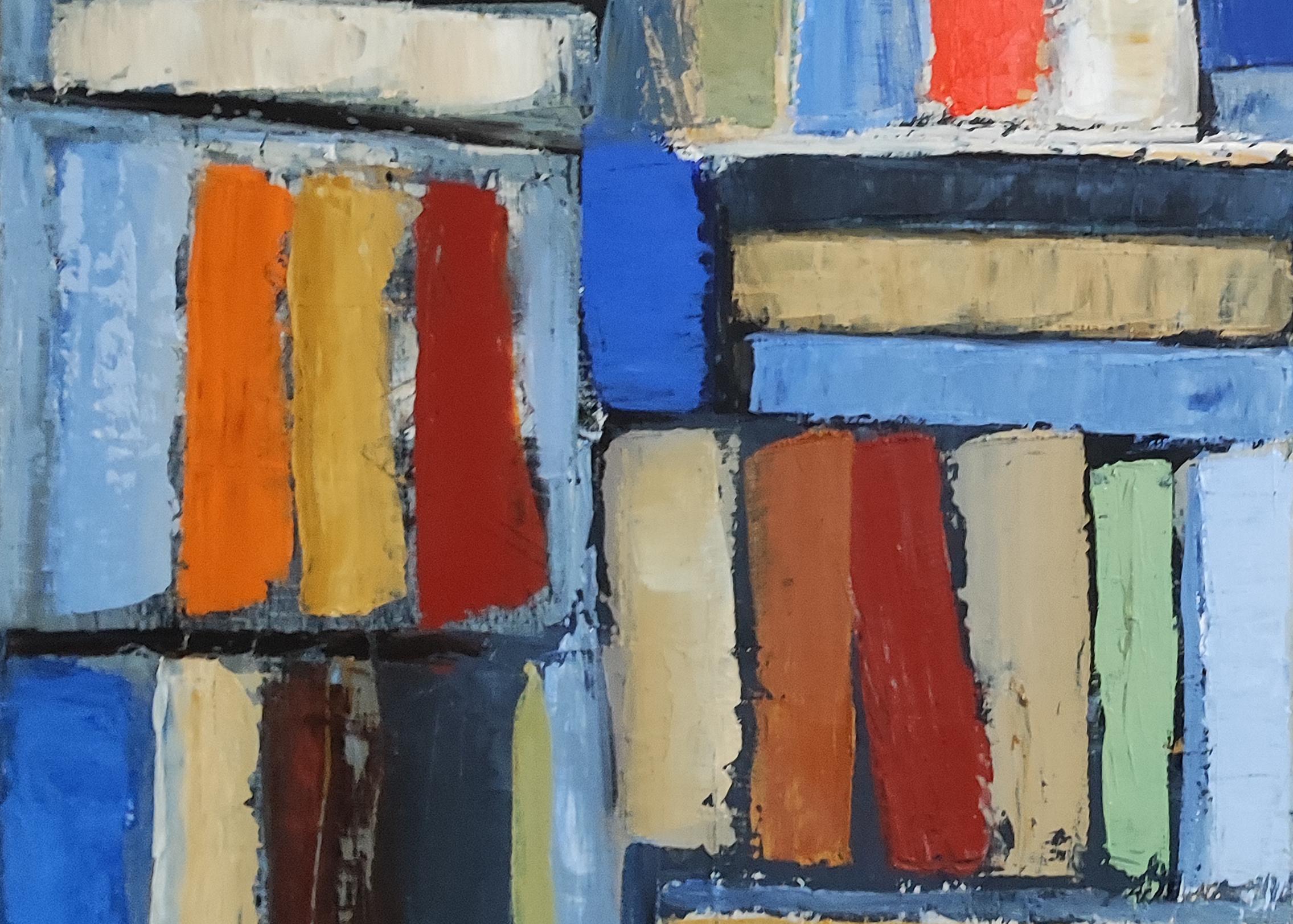 library 2, colors books in library, abstract, expressionism, oil on canvas 9