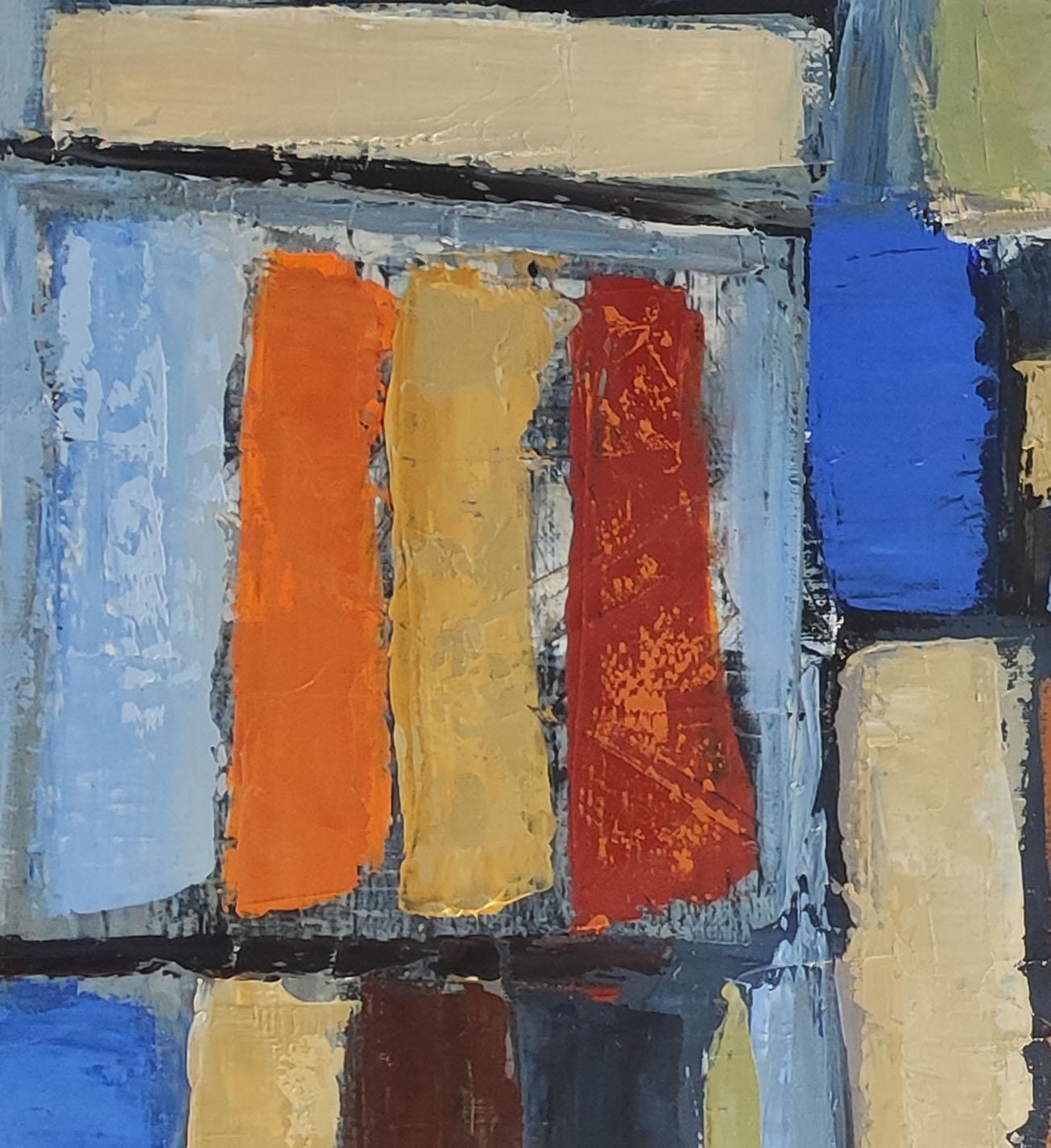 library 2, colors books in library, abstract, expressionism, oil on canvas 12