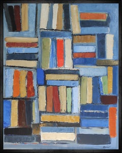 library 2, colors books in library, abstract, expressionism, oil on canvas