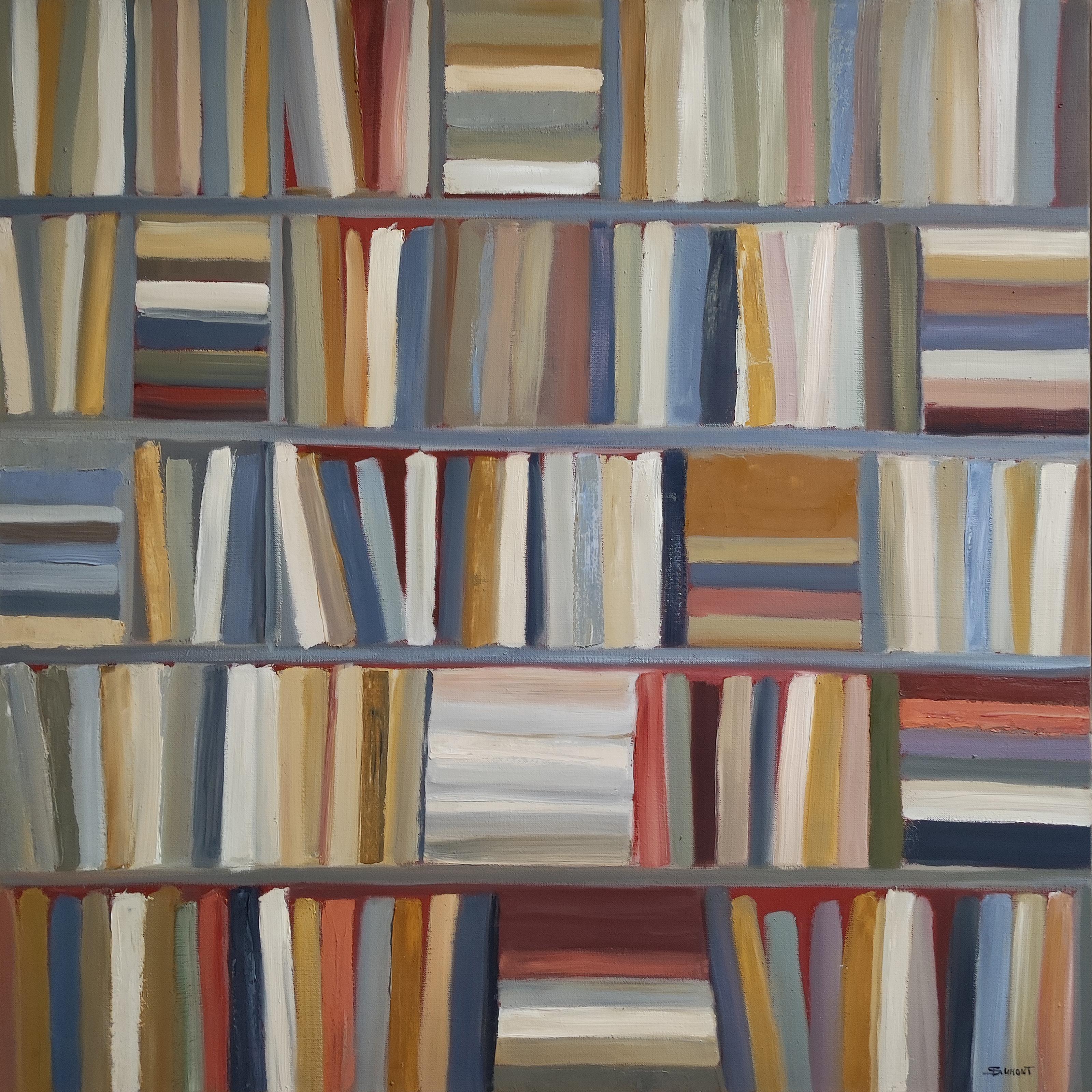 Library 3, multicolor abstract, expressionism, geometric, modern, textured - Painting by SOPHIE DUMONT