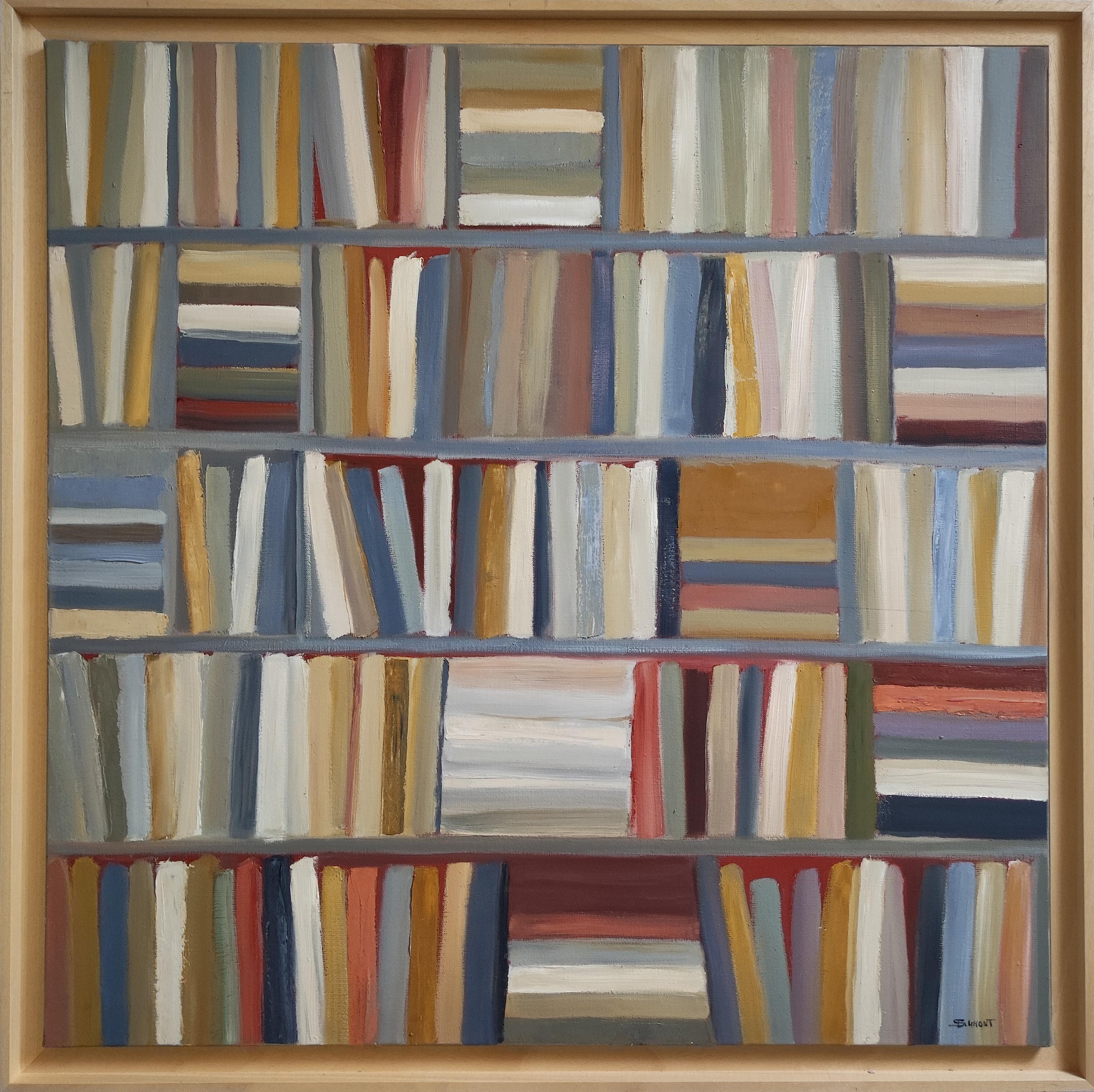 SOPHIE DUMONT Still-Life Painting - Library 3, multicolor abstract, expressionism, geometric, modern, textured
