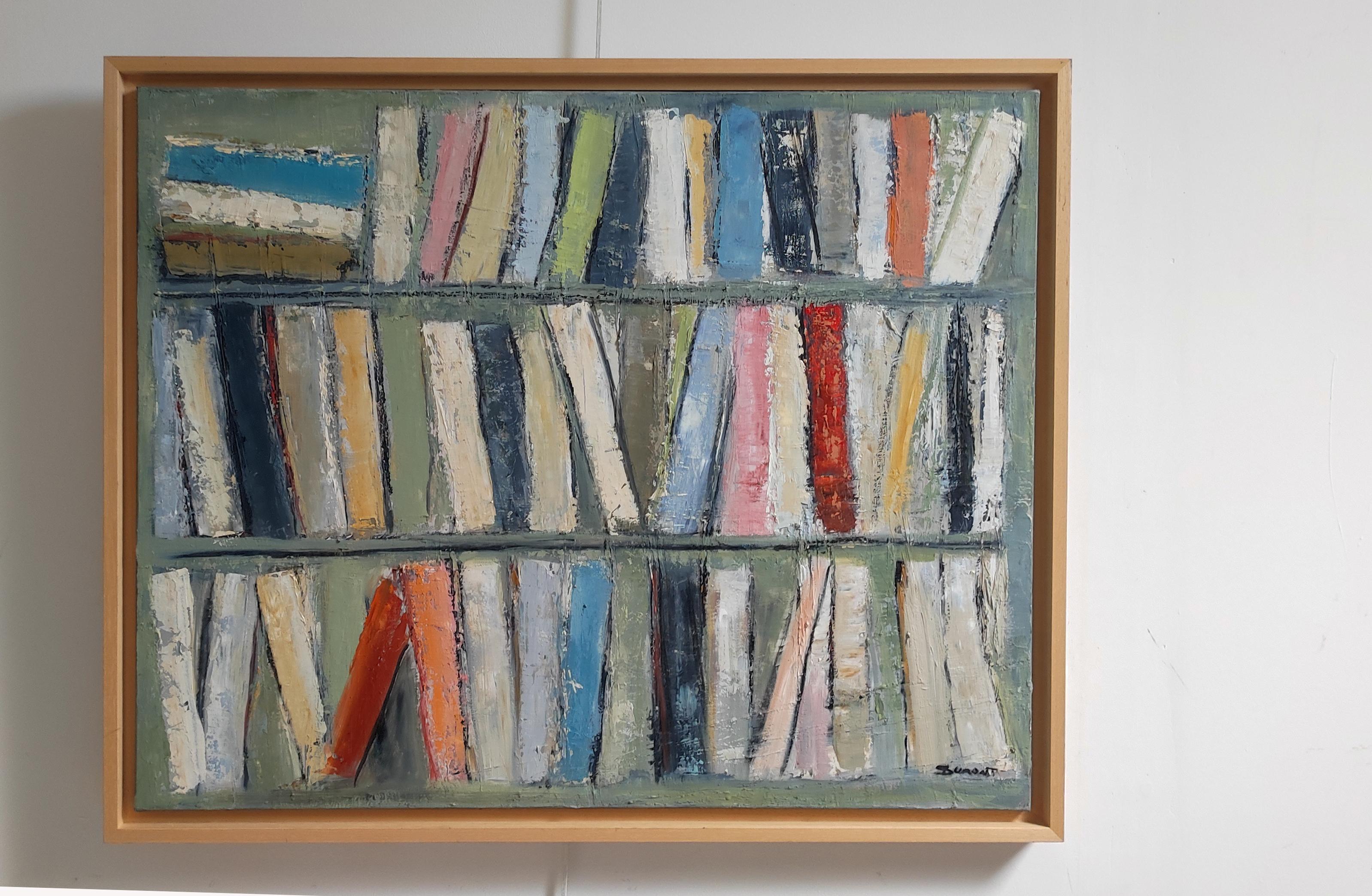 library 7, abstract expressionism, library, contemporary, textured, books 7