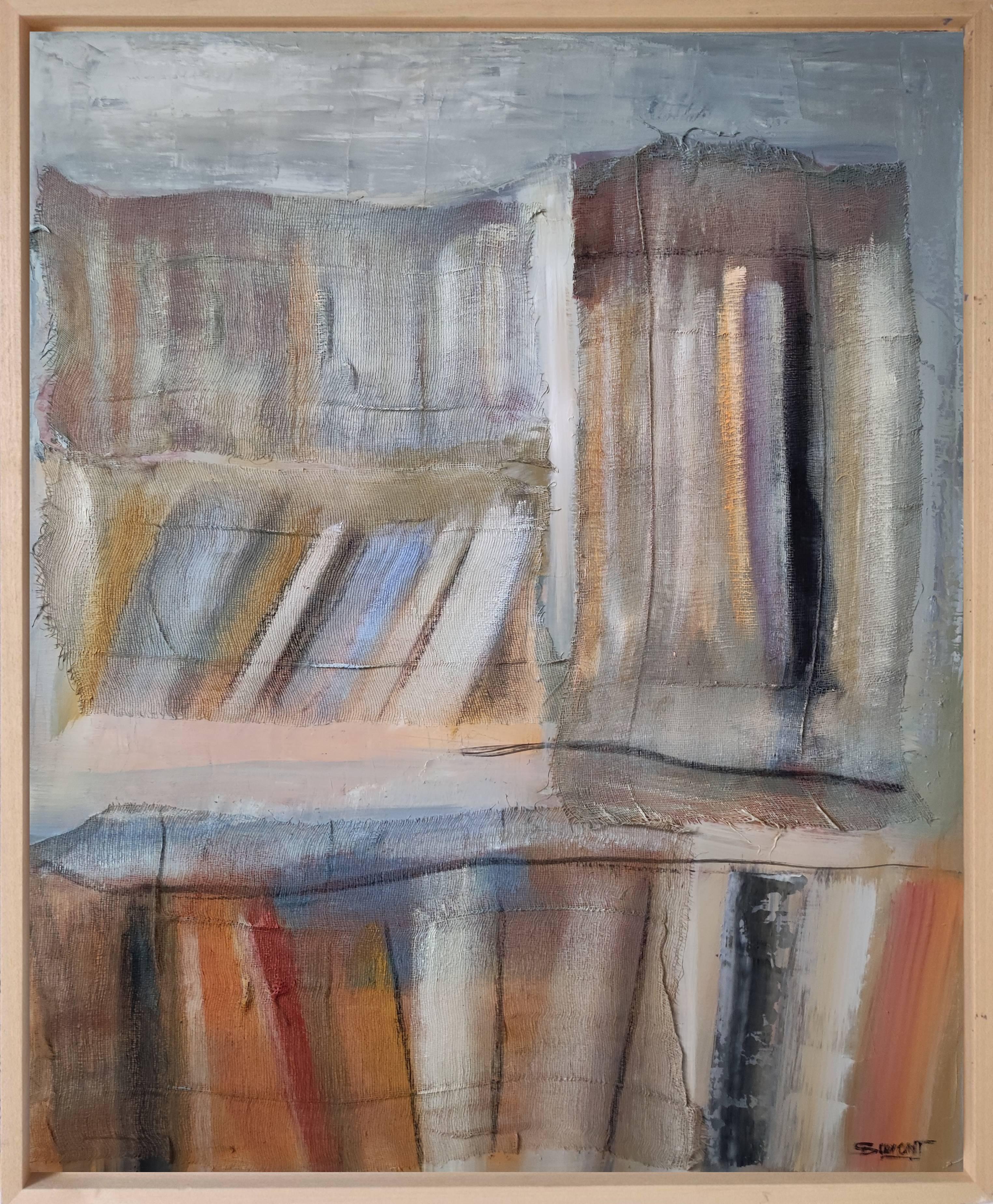 SOPHIE DUMONT Still-Life Painting - library 8, abstract, collage, books, oil on canvas, minimalism, expressionism