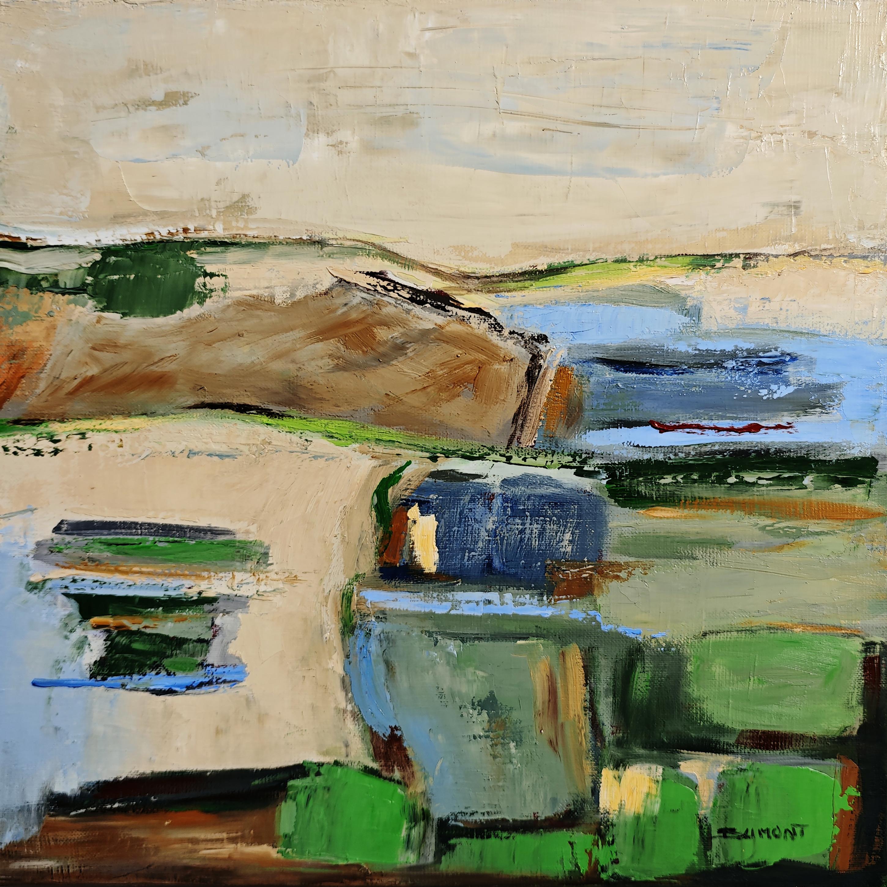 Light of the Hills– Original Textured Abstract landscape , Oil, Contemporary - Painting by SOPHIE DUMONT