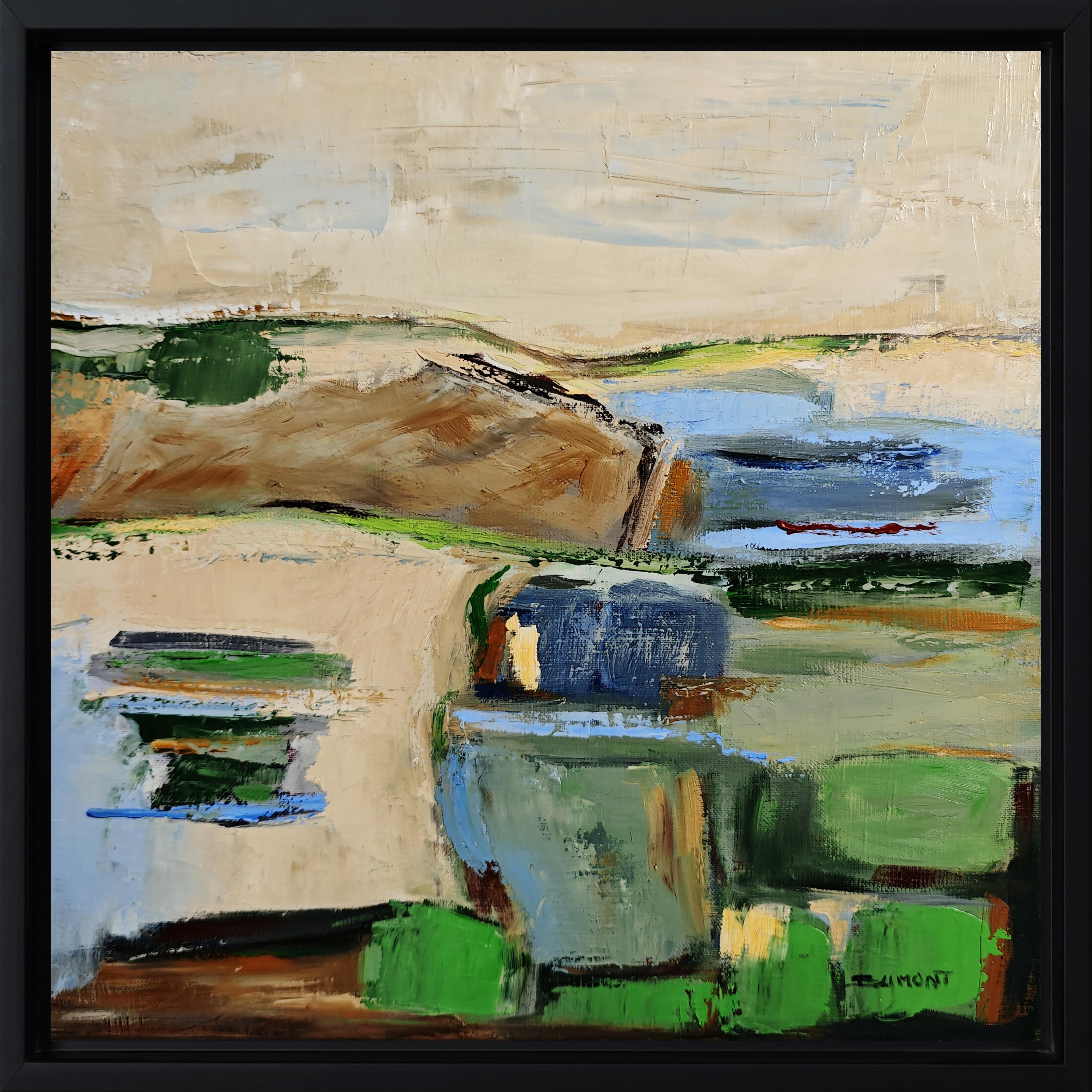 Light of the Hills– Original Textured Abstract landscape , Oil, Contemporary - Brown Abstract Painting by SOPHIE DUMONT