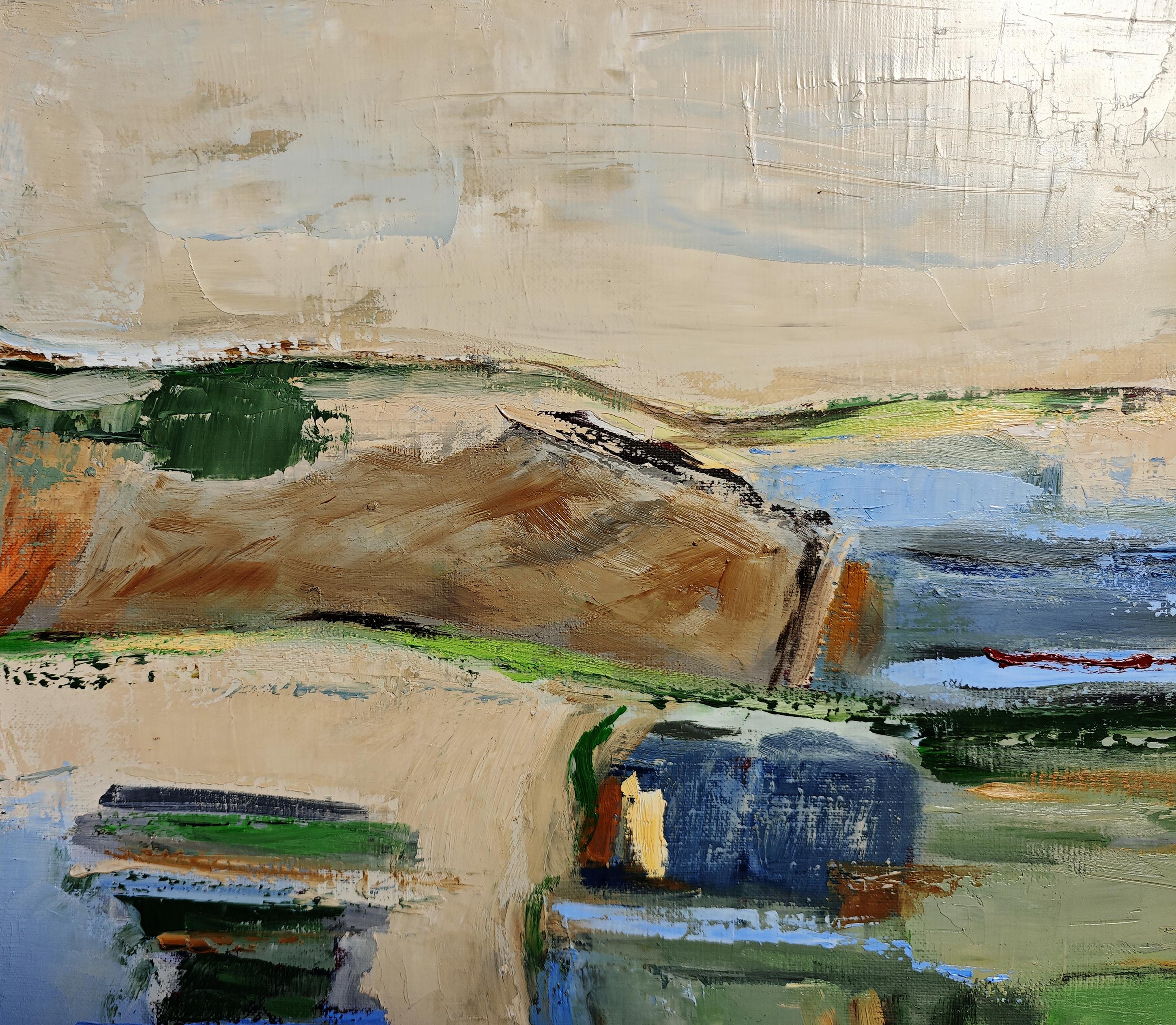 Light of the Hills– Original Textured Abstract landscape , Oil, Contemporary For Sale 1