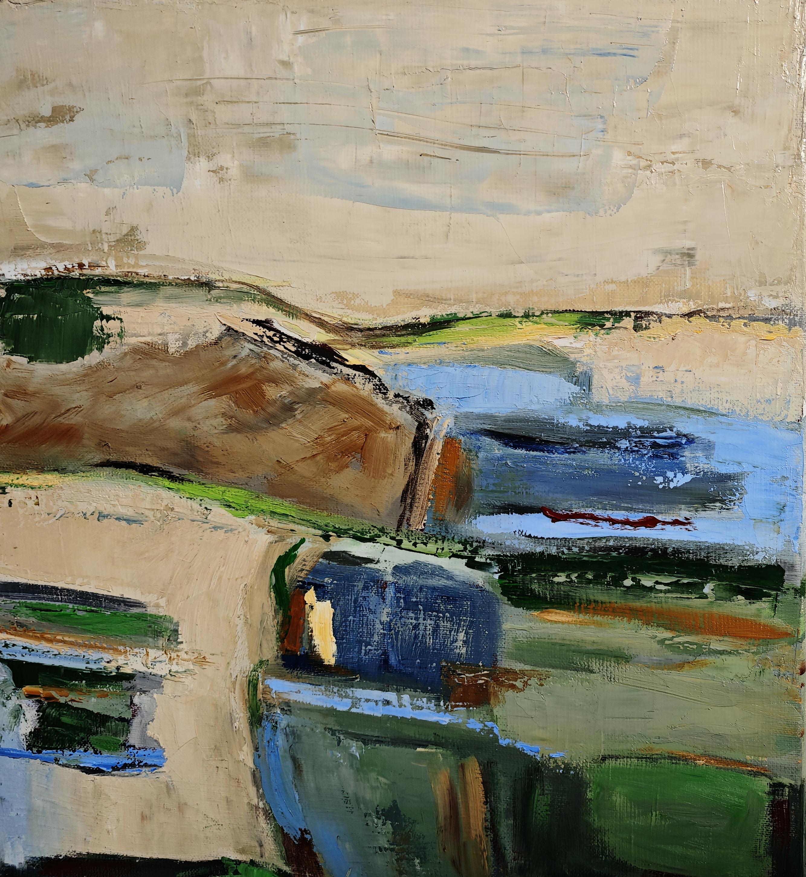 Light of the Hills– Original Textured Abstract landscape , Oil, Contemporary For Sale 2