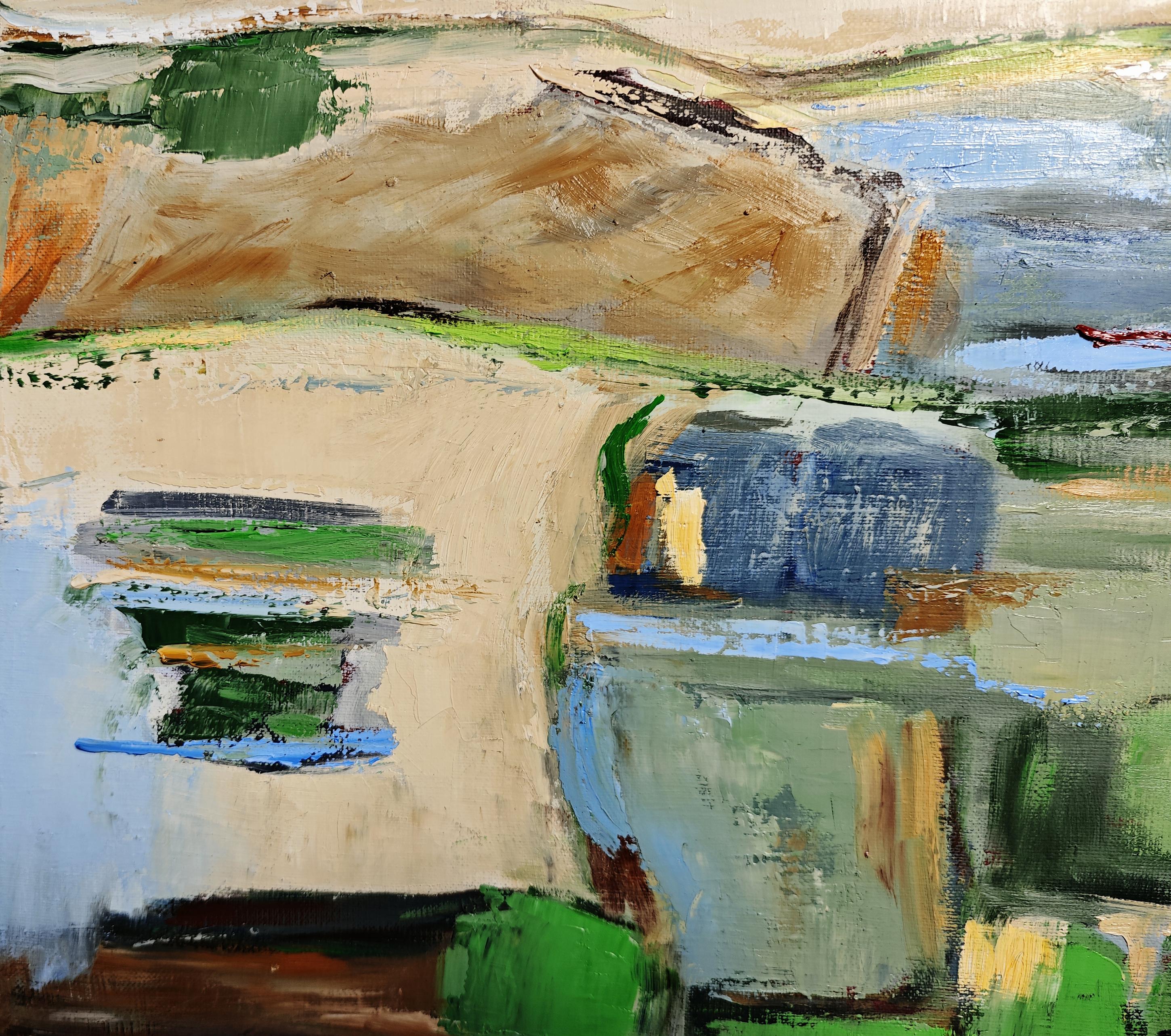 Light of the Hills– Original Textured Abstract landscape , Oil, Contemporary For Sale 3