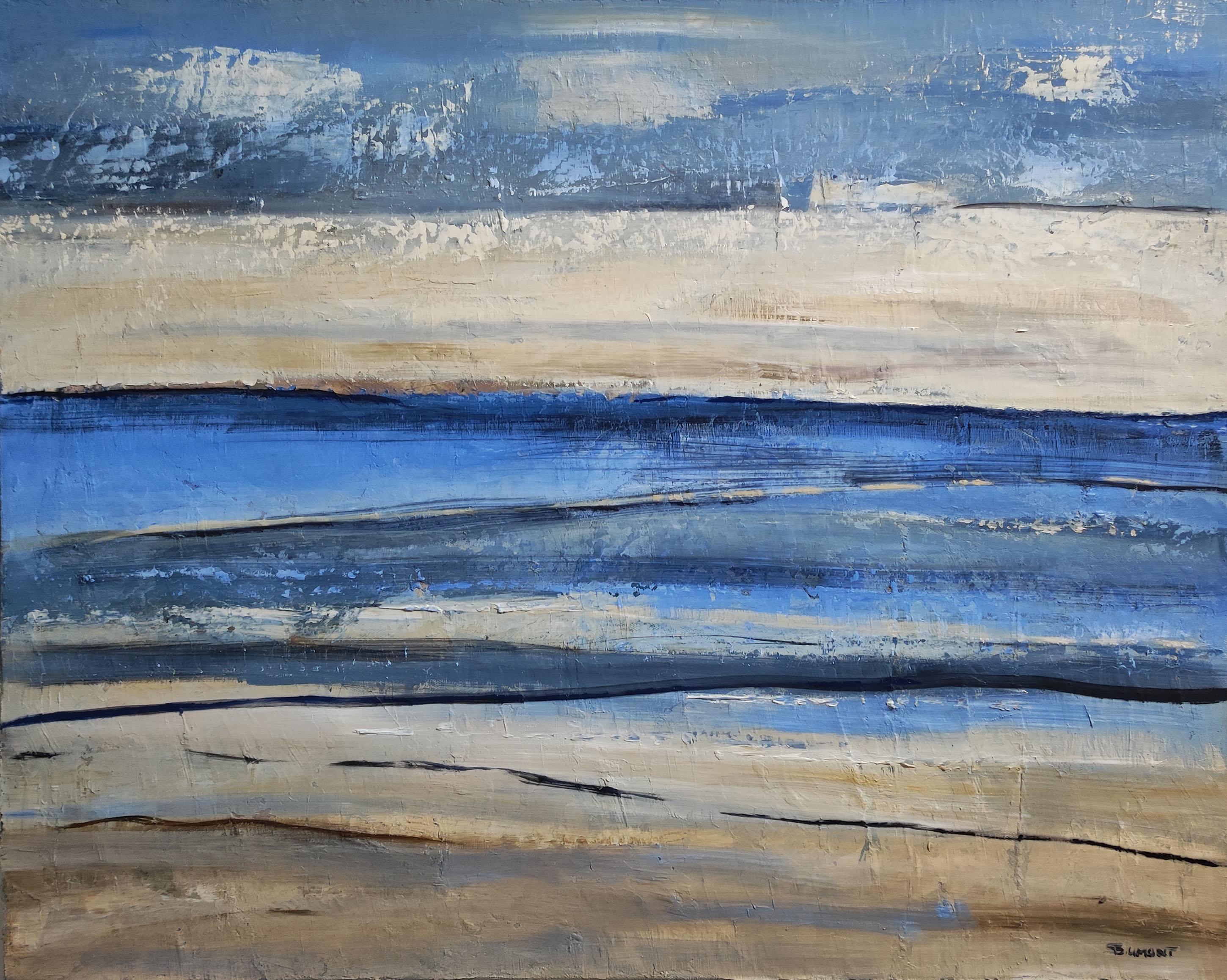 Luce della riva, paesaggio astratto, espressionismo, mare, francese, moderno - Painting Espressionismo astratto di SOPHIE DUMONT