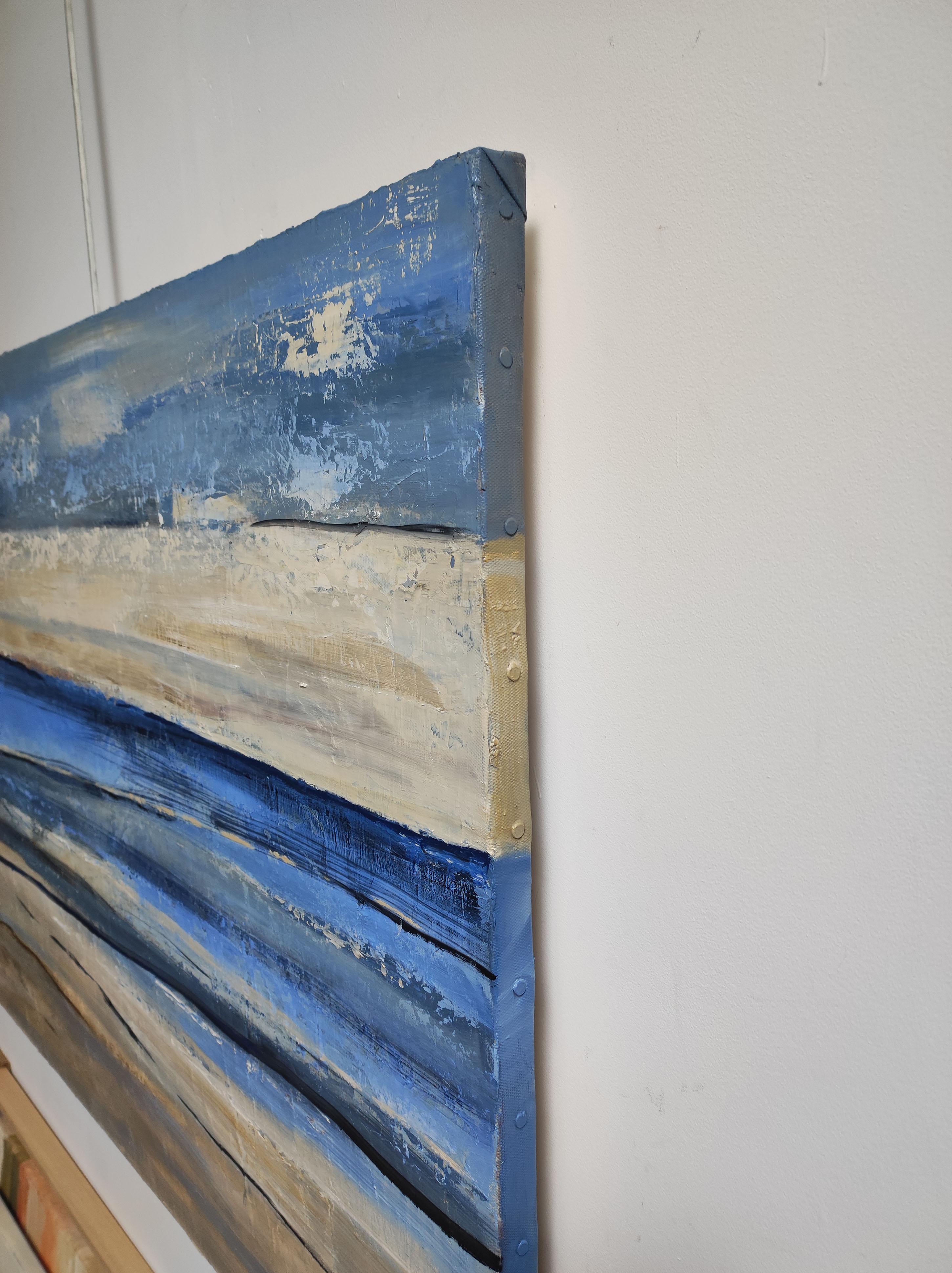 Luce della riva, paesaggio astratto, espressionismo, mare, francese, moderno - Landscape Painting Grigio di SOPHIE DUMONT