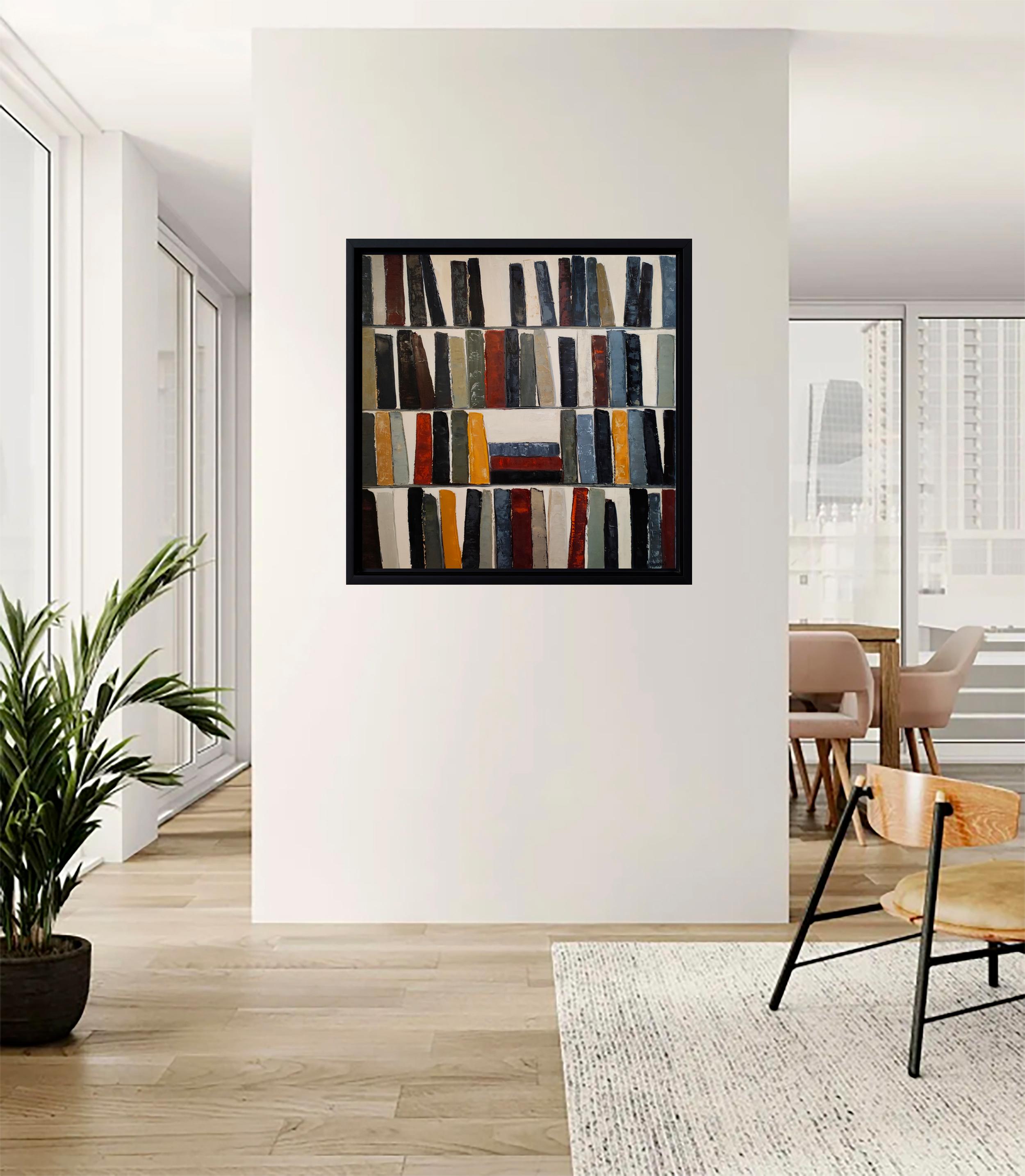 Lignes de lecture- Textured Oil Painting, Geometric, Abstract library, French im Angebot 7