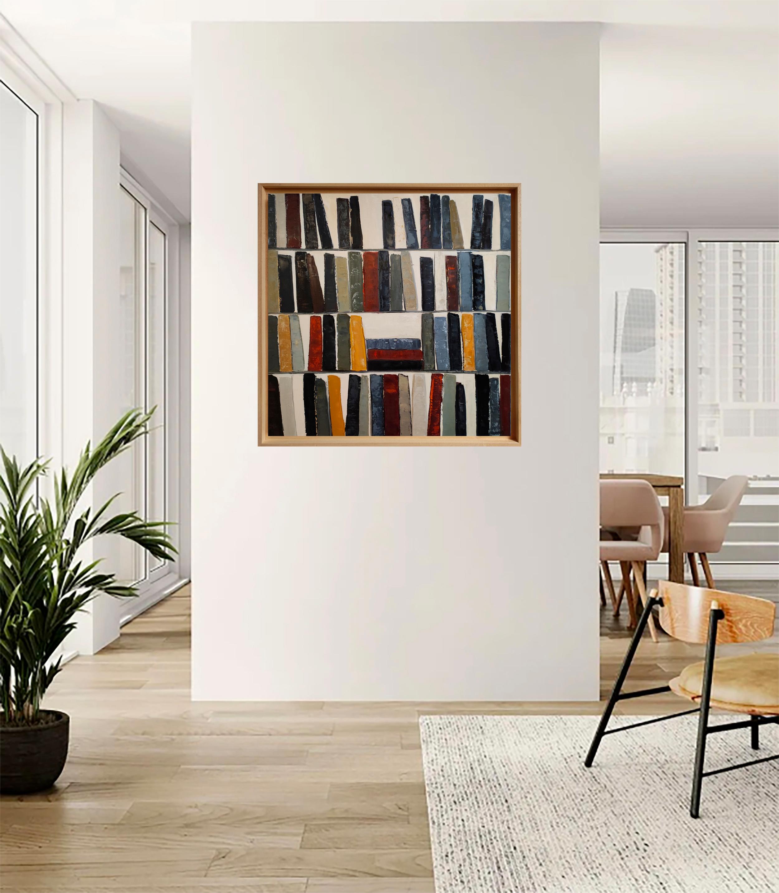 Lignes de lecture- Textured Oil Painting, Geometric, Abstract library, French im Angebot 8