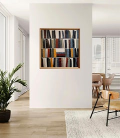 Lignes de Lecture, Contemporary French Library Oil Painting, Textured Abstract