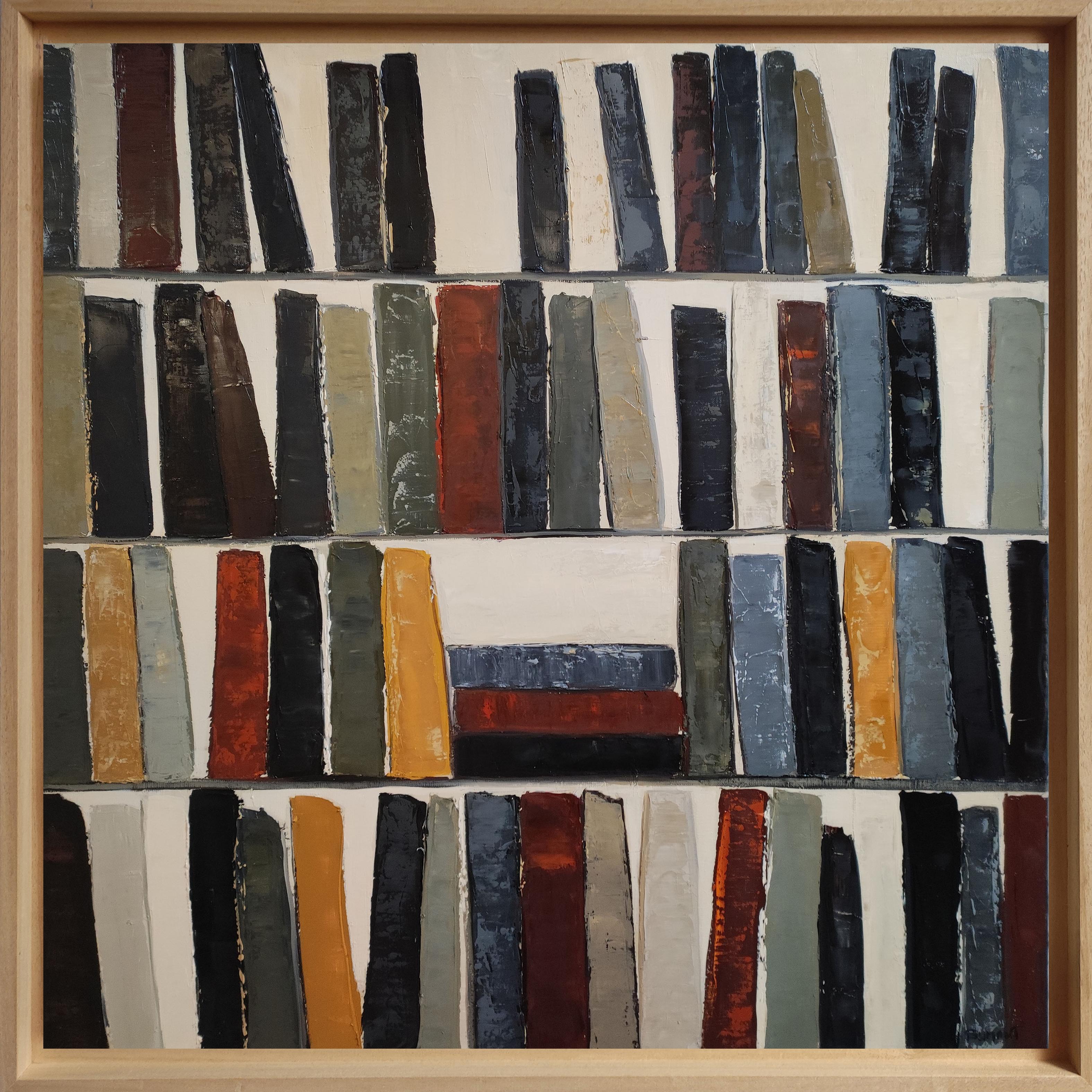 Lignes de lecture- Textured Oil Painting, Geometric, Abstract library, French (Schwarz), Abstract Painting, von SOPHIE DUMONT