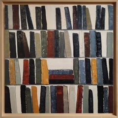 Lignes de lecture- Textured Oil Painting, Geometric, Abstract library, French