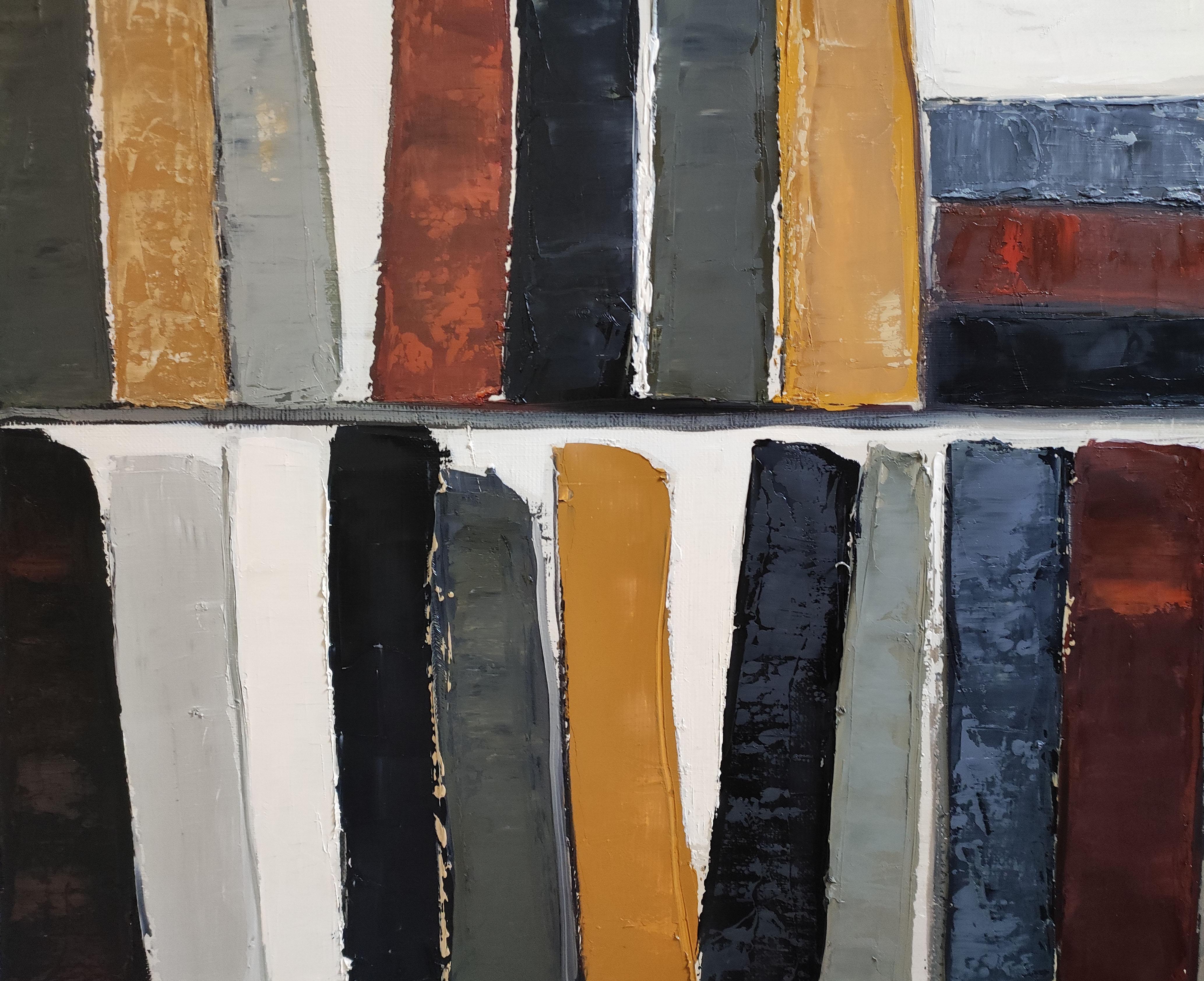 Lignes de lecture- Textured Oil Painting, Geometric, Abstract library, French im Angebot 3