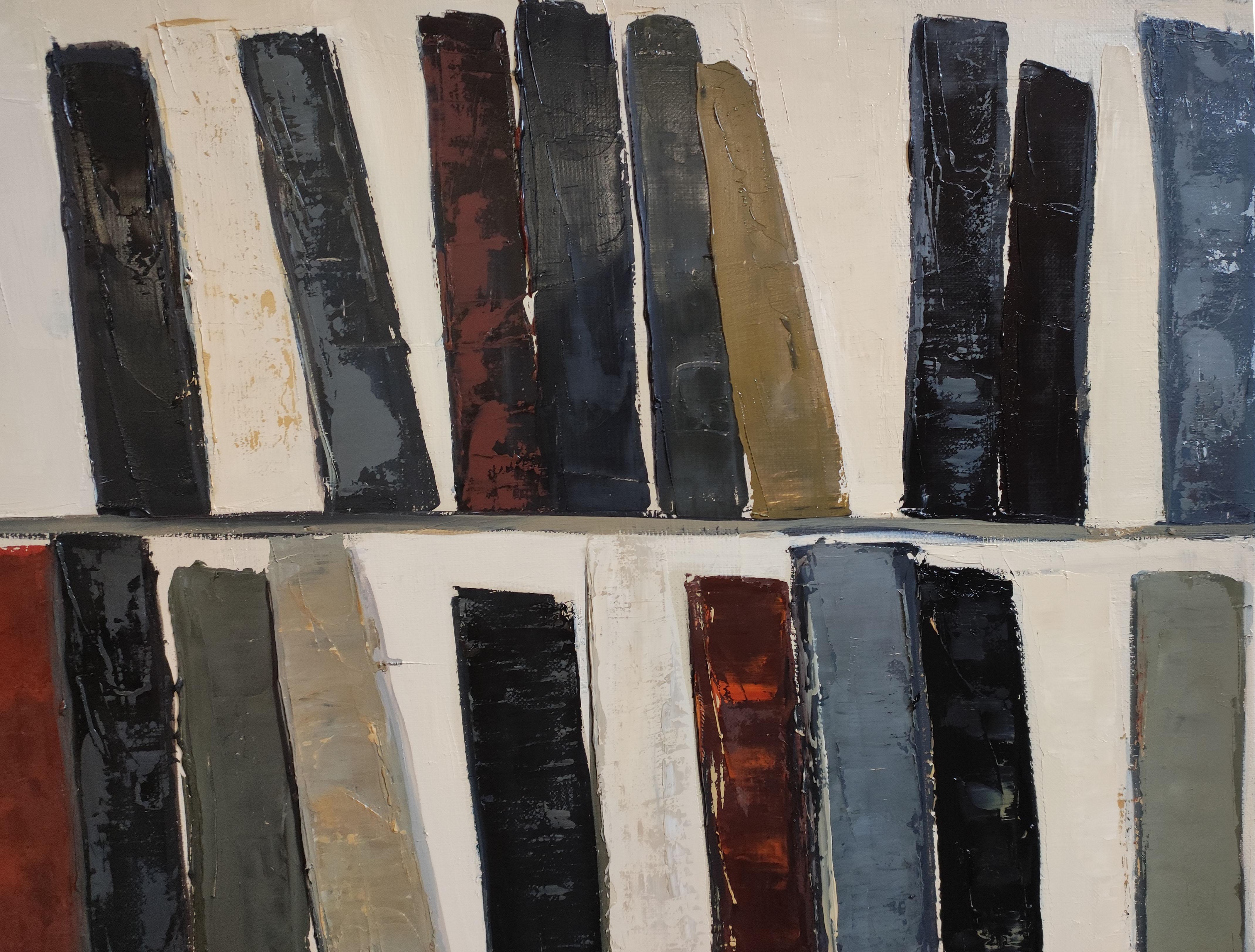 Lignes de lecture- Textured Oil Painting, Geometric, Abstract library, French im Angebot 6