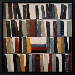 Lignes de lecture- Textured Oil Painting, Geometric, Abstract library, French