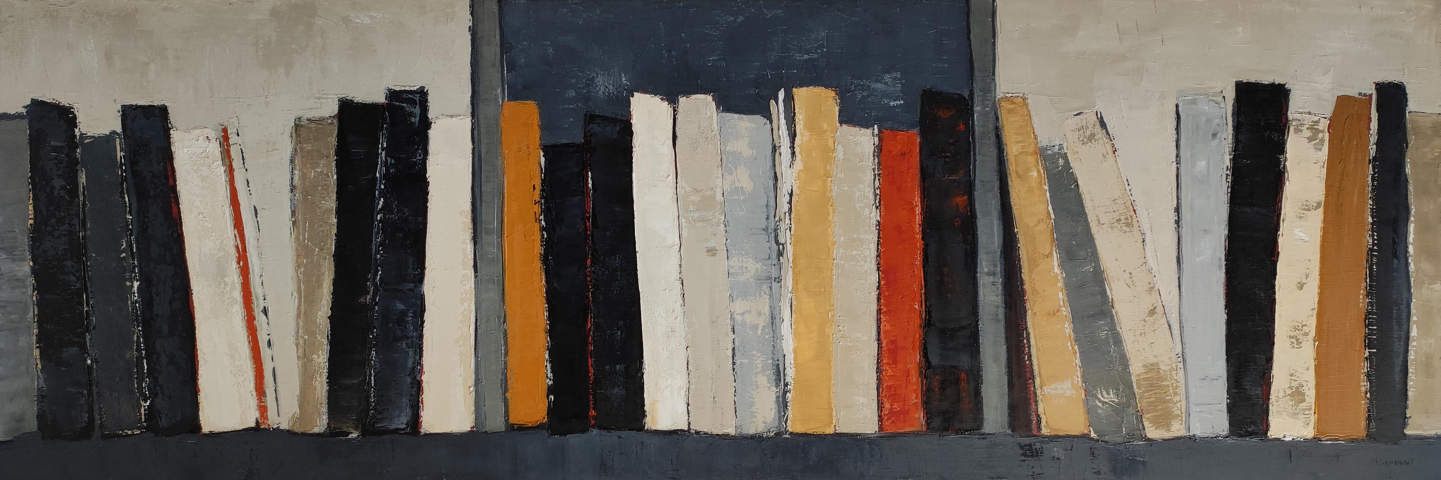 Lignes de pensée, Abstract, Black Library, Expressionism Contemporary, Oil - Painting by SOPHIE DUMONT