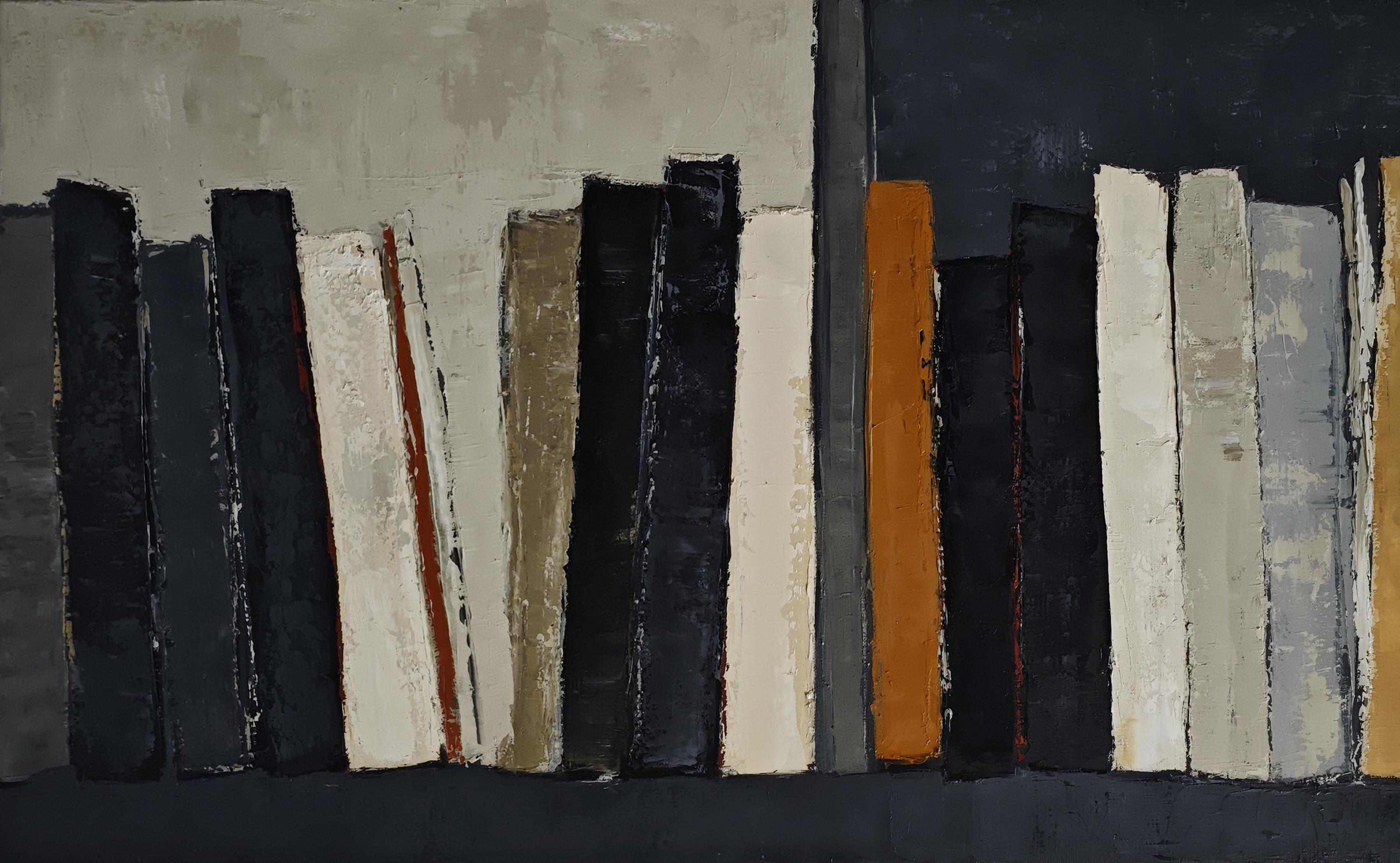 Lignes de pensée, Abstract, Black Library, Expressionism Contemporary, Oil For Sale 2