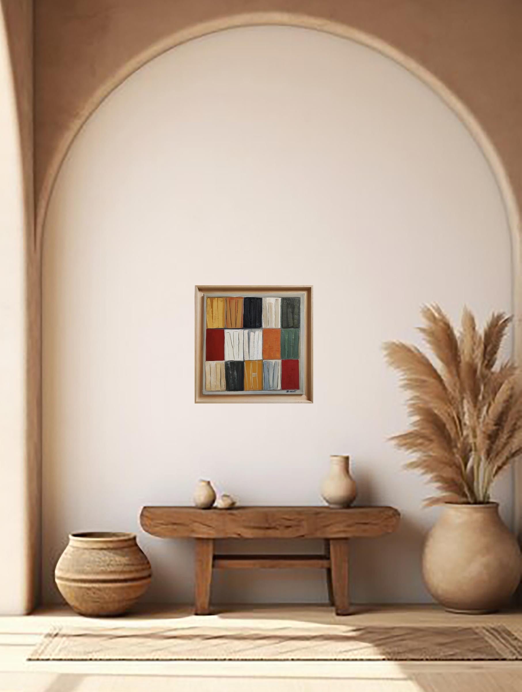 Mosaico letterario, Biblioteca astratta, Geometrico, Contemporaneo, Olio, Libri, Moderno in vendita 6
