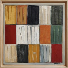 Mosaïque littéraire, Bibliothèque abstraite, Géométrique, Contemporaine, Huile, Livres, Moderne